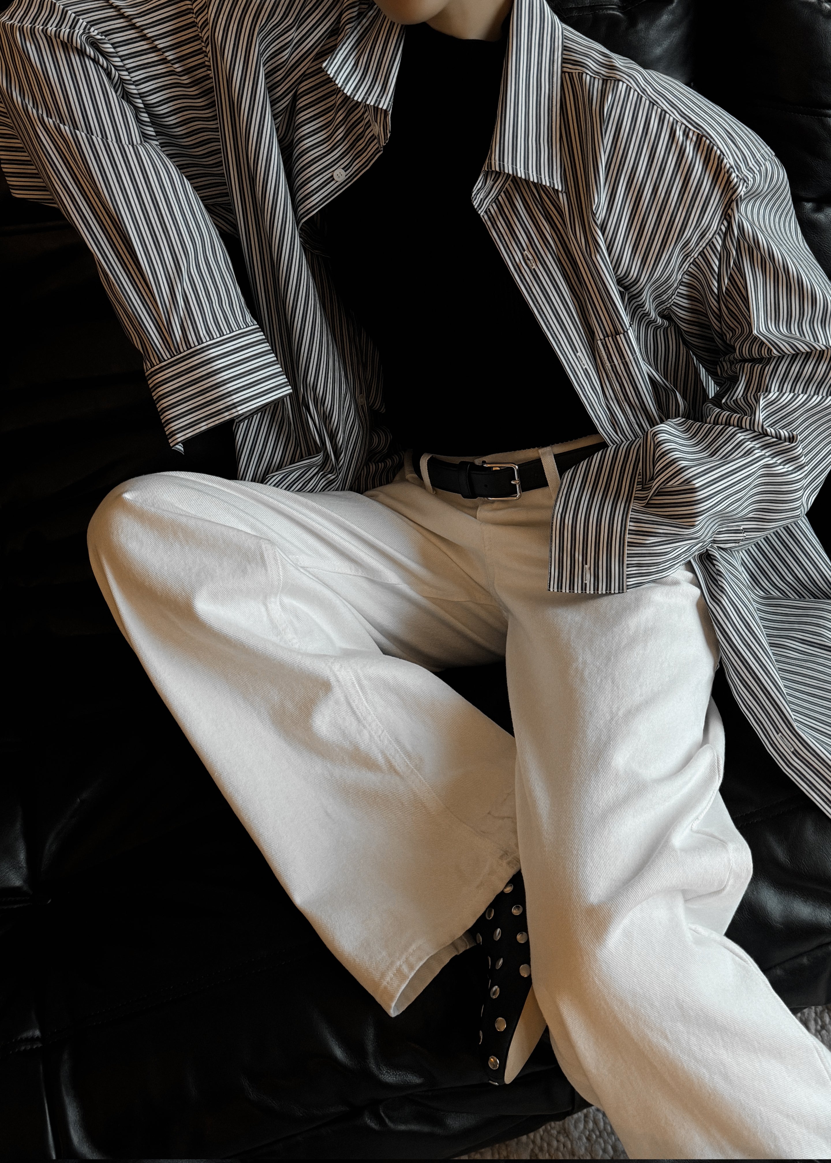 Cyrus Button Up Shirt - Black/White Stripe - 10