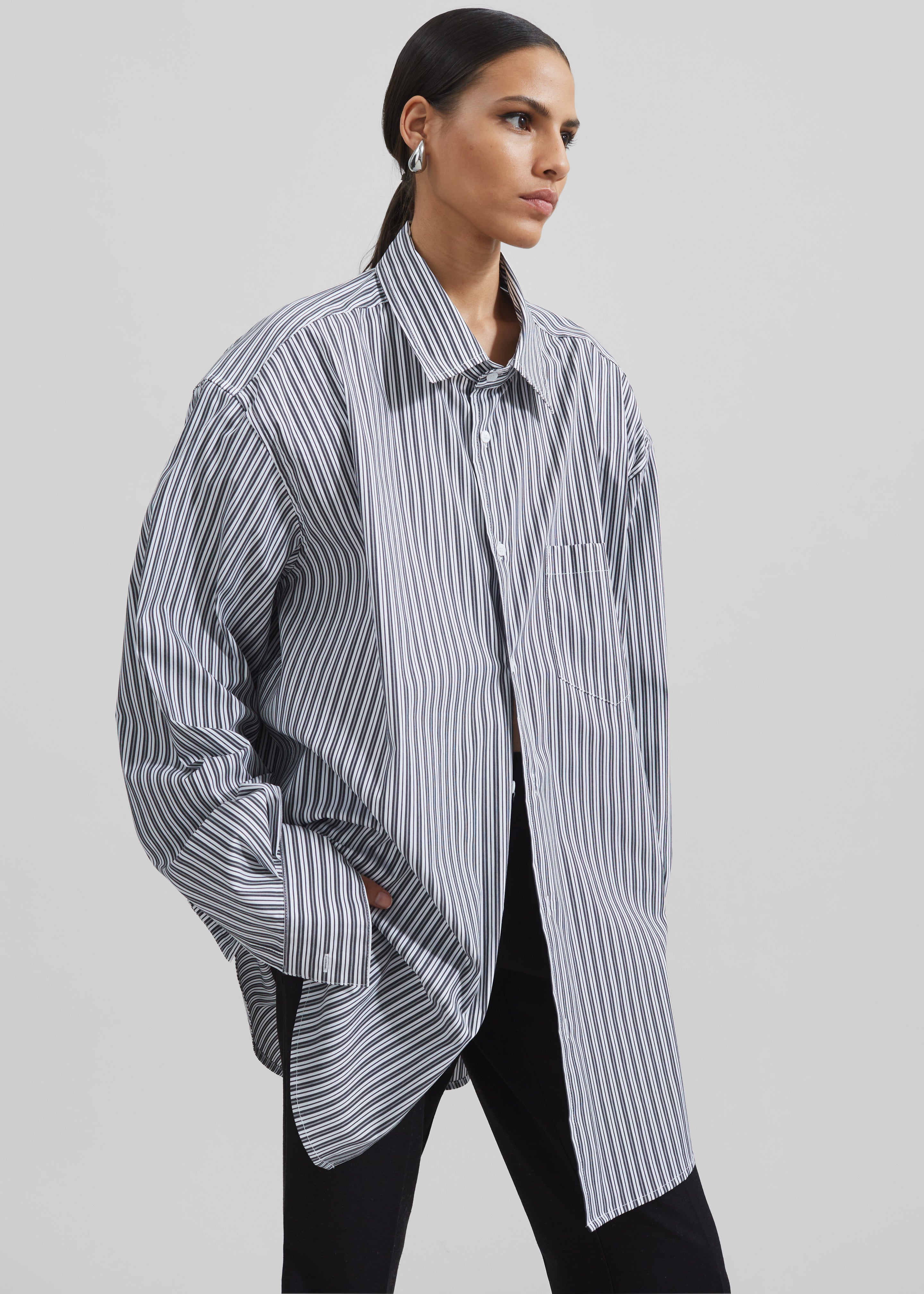 Cyrus Button Up Shirt - Black/White Stripe - 11