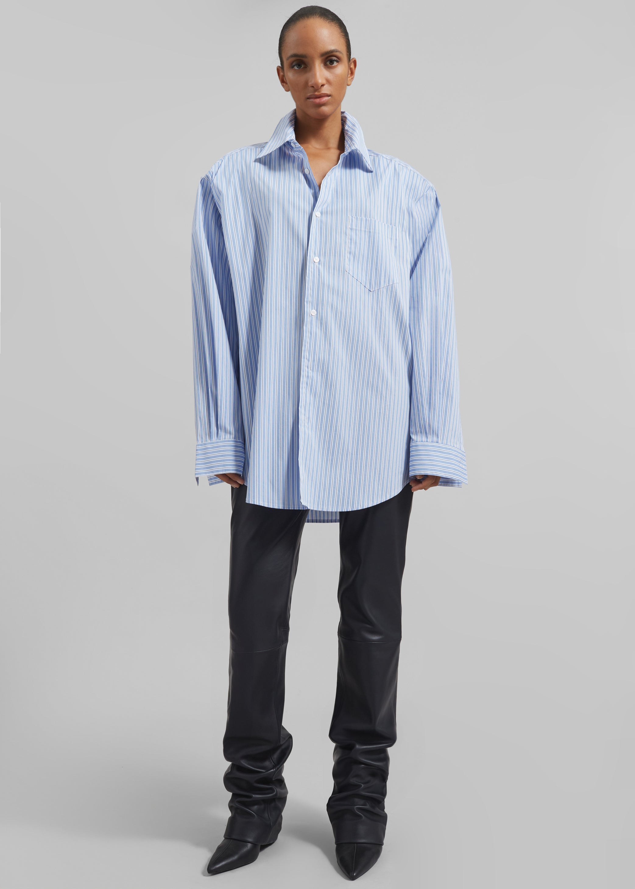 Shop the look image for Cyrus Button Up Shirt - Blue/White Stripe