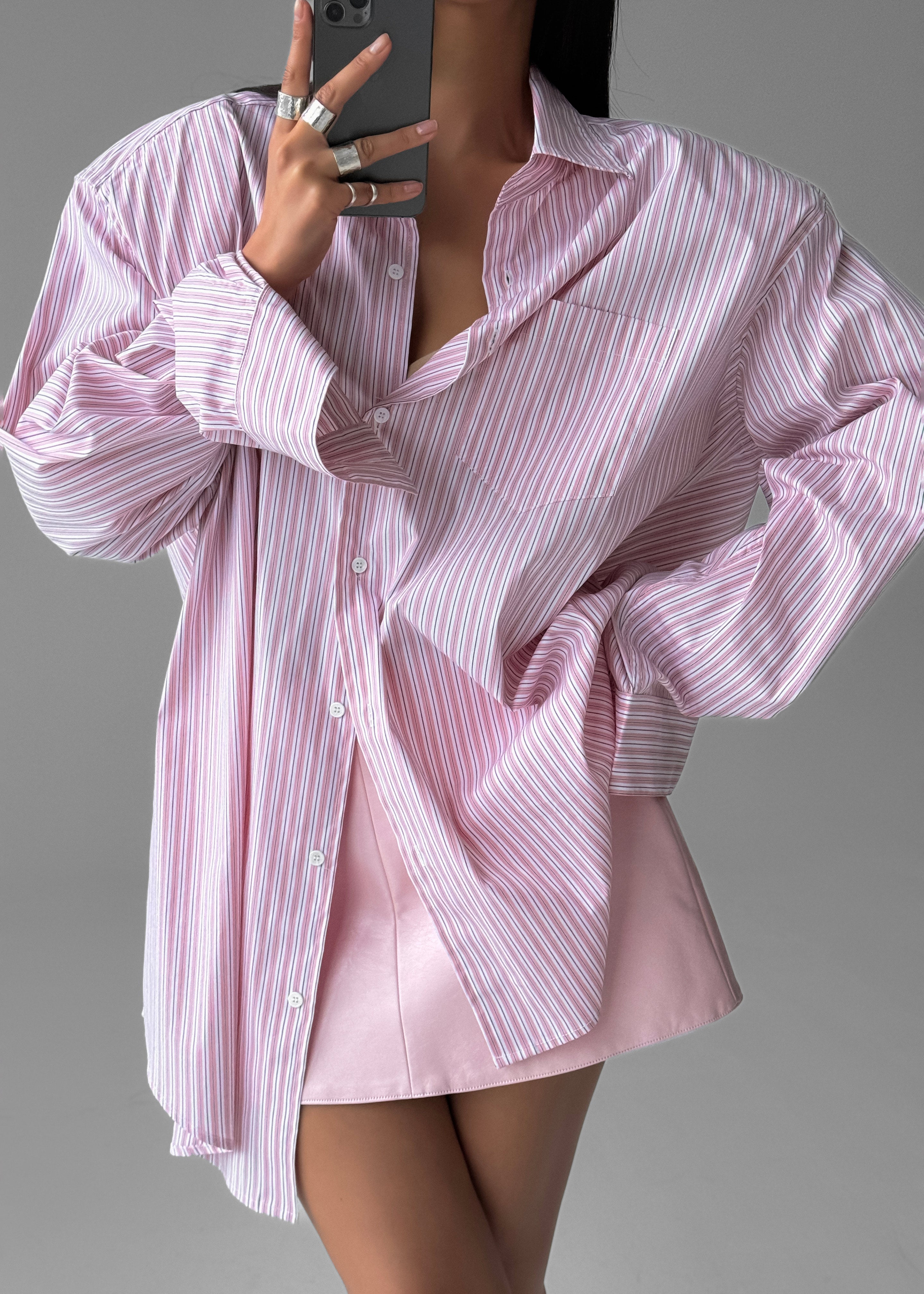 Cyrus Button Up Shirt - Pink/White Stripe - 10