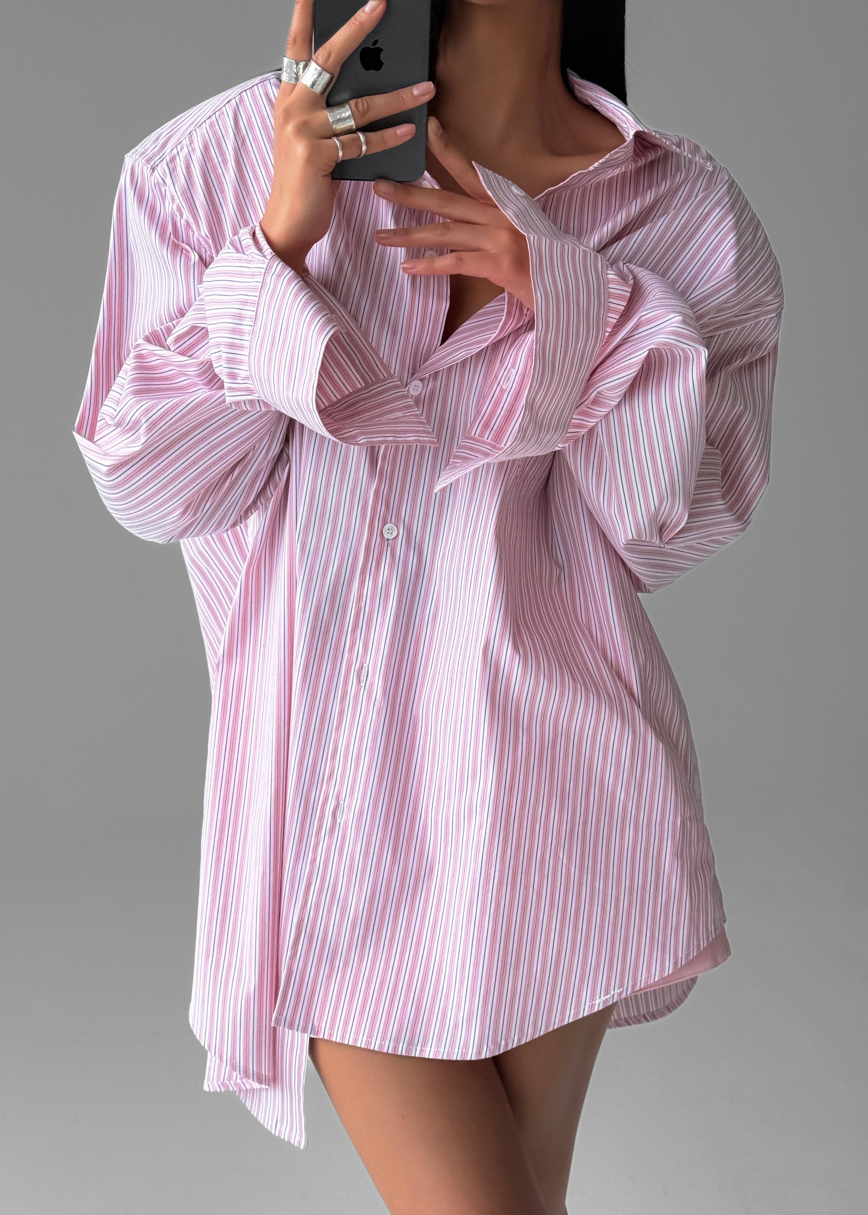 Cyrus Button Up Shirt - Pink/White Stripe - 13