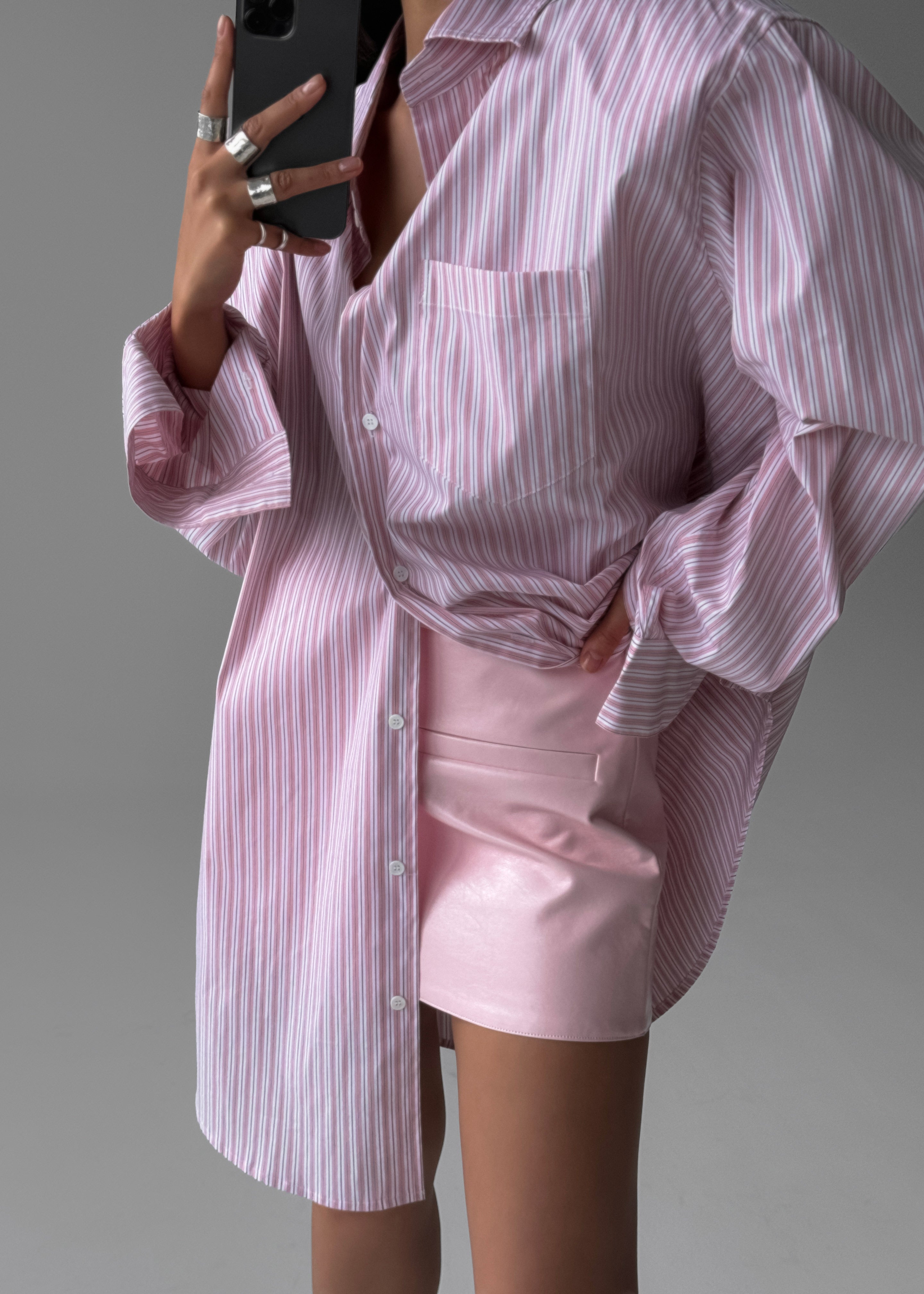 Cyrus Button Up Shirt - Pink/White Stripe - 8