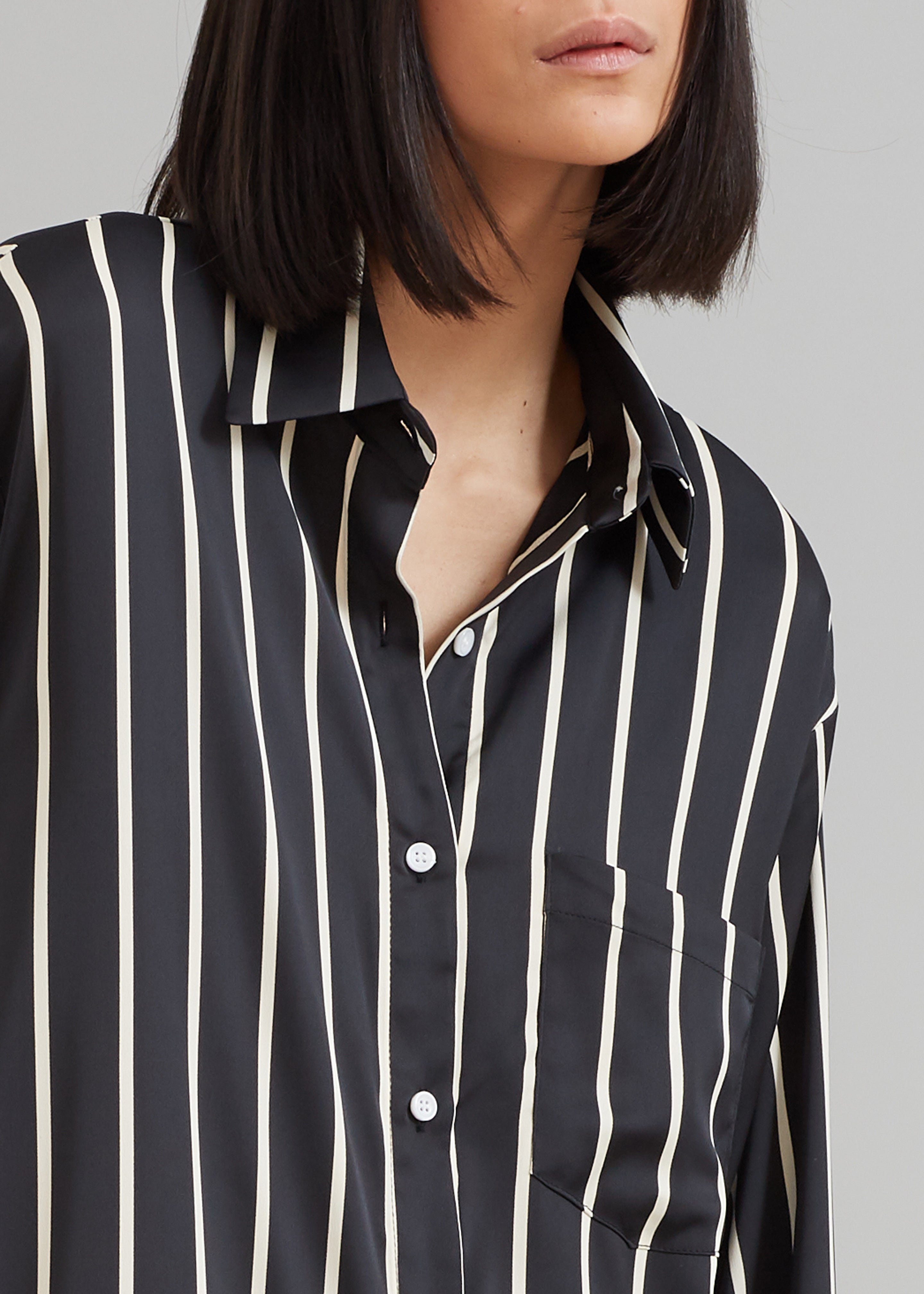 Cala Satin Shirt Dress - Beige Stripe - 6