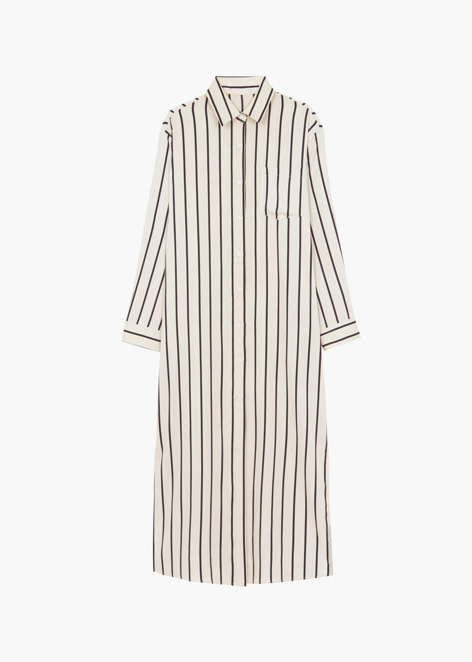 Cala Satin Shirt Dress - Black Stripe - 8