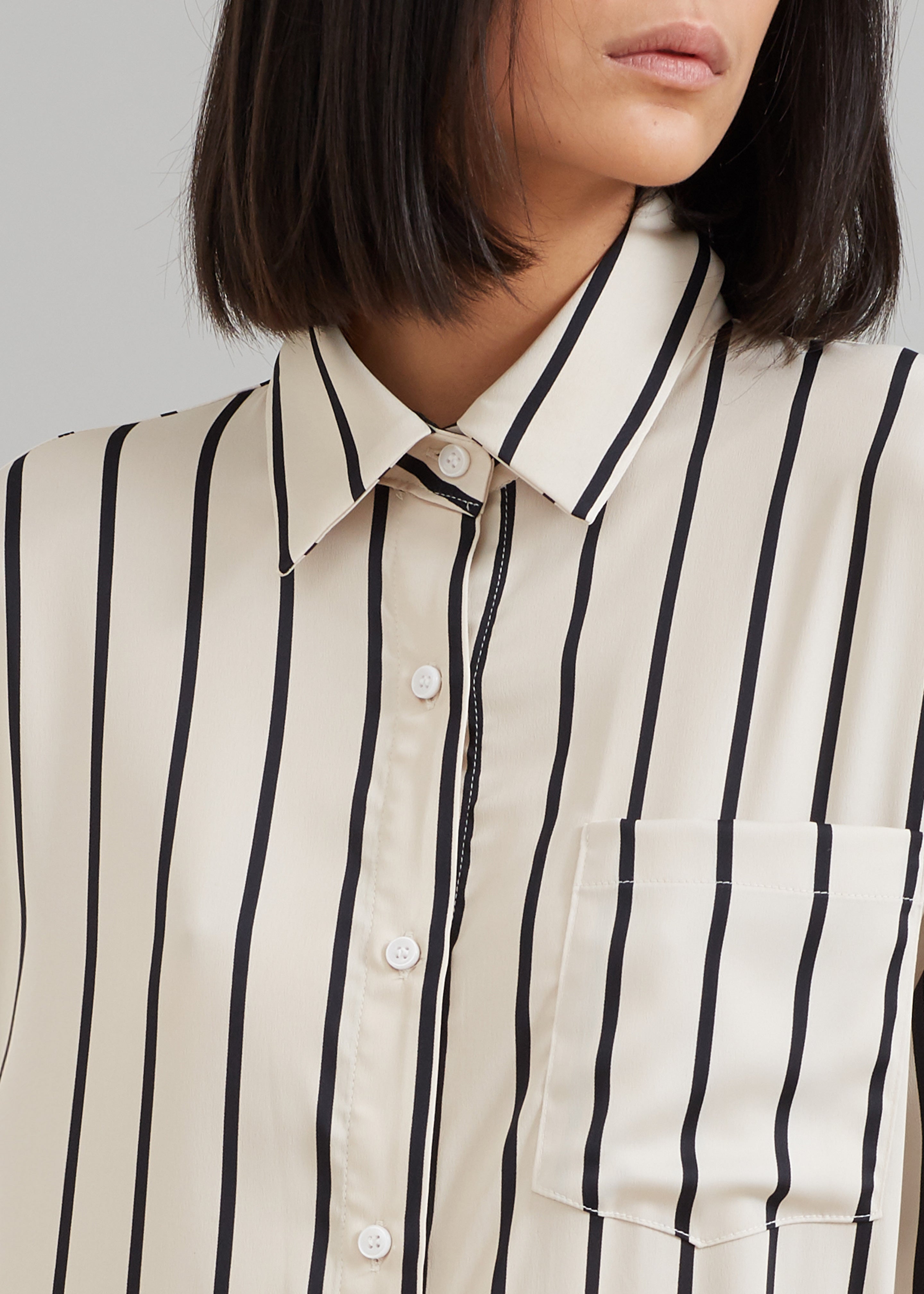 Cala Satin Shirt Dress - Black Stripe - 6