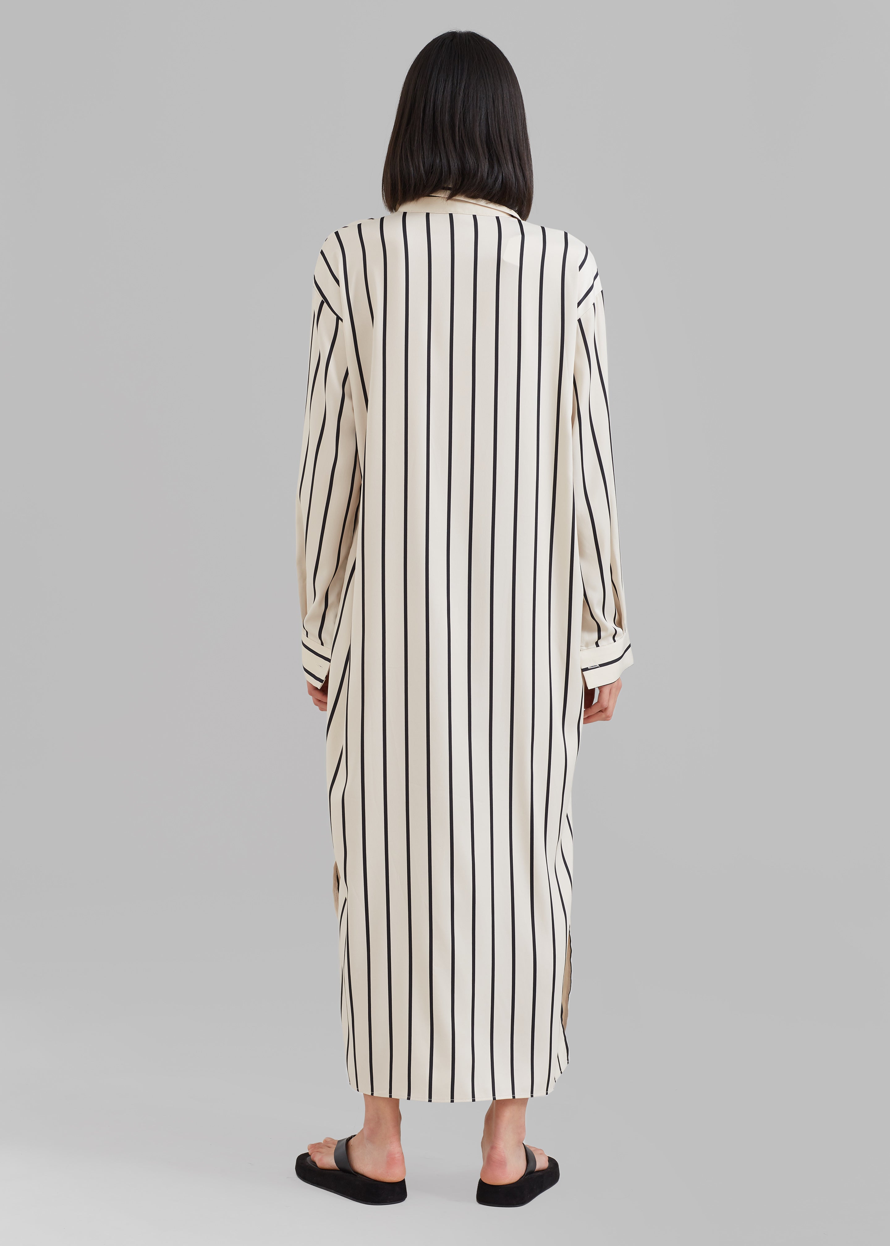 Cala Satin Shirt Dress - Black Stripe - 7