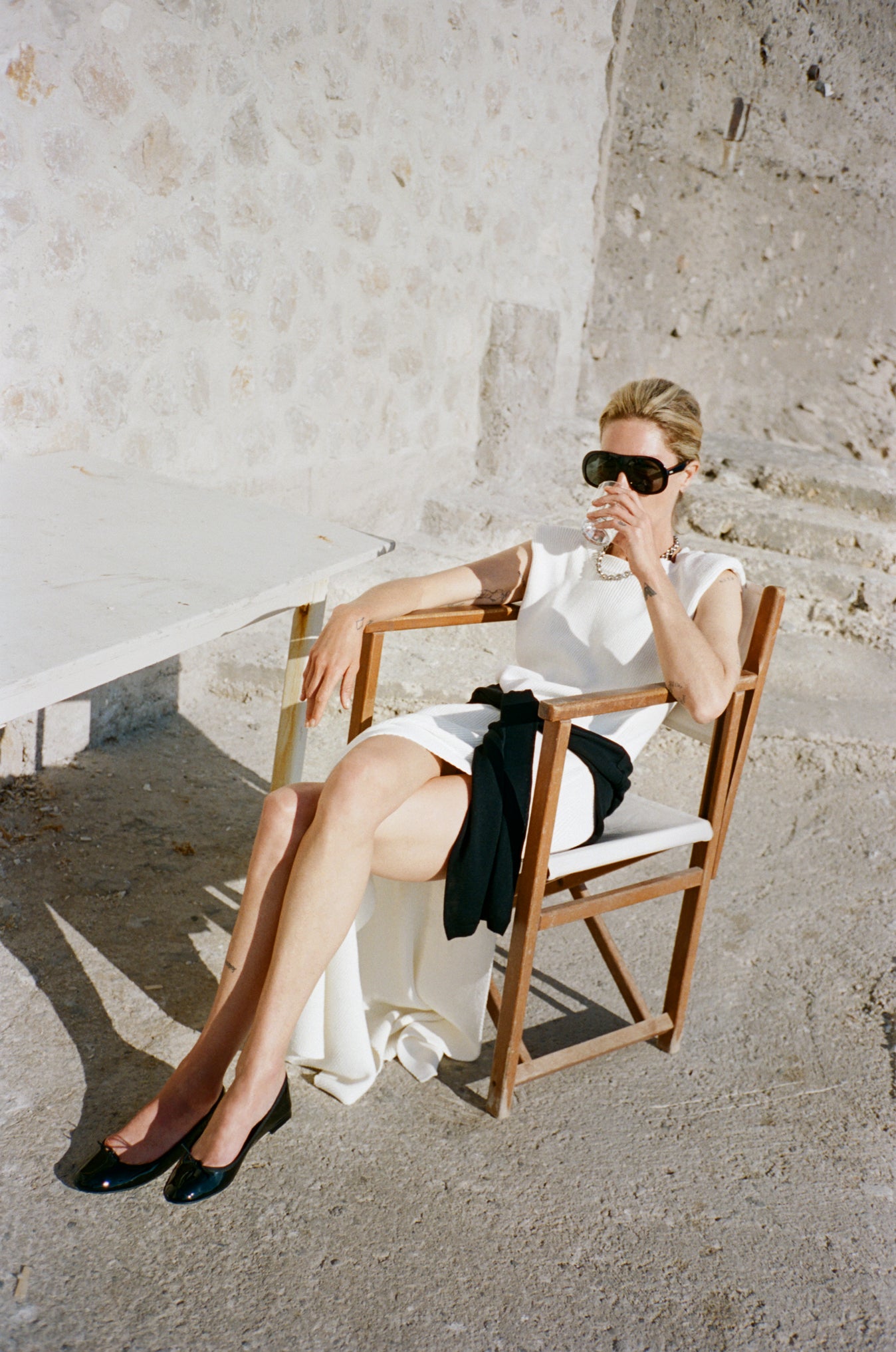 Erin Wasson wearing the Wren Sleeveless knit dress. Photographed by Diane Bartlett in Marseille.