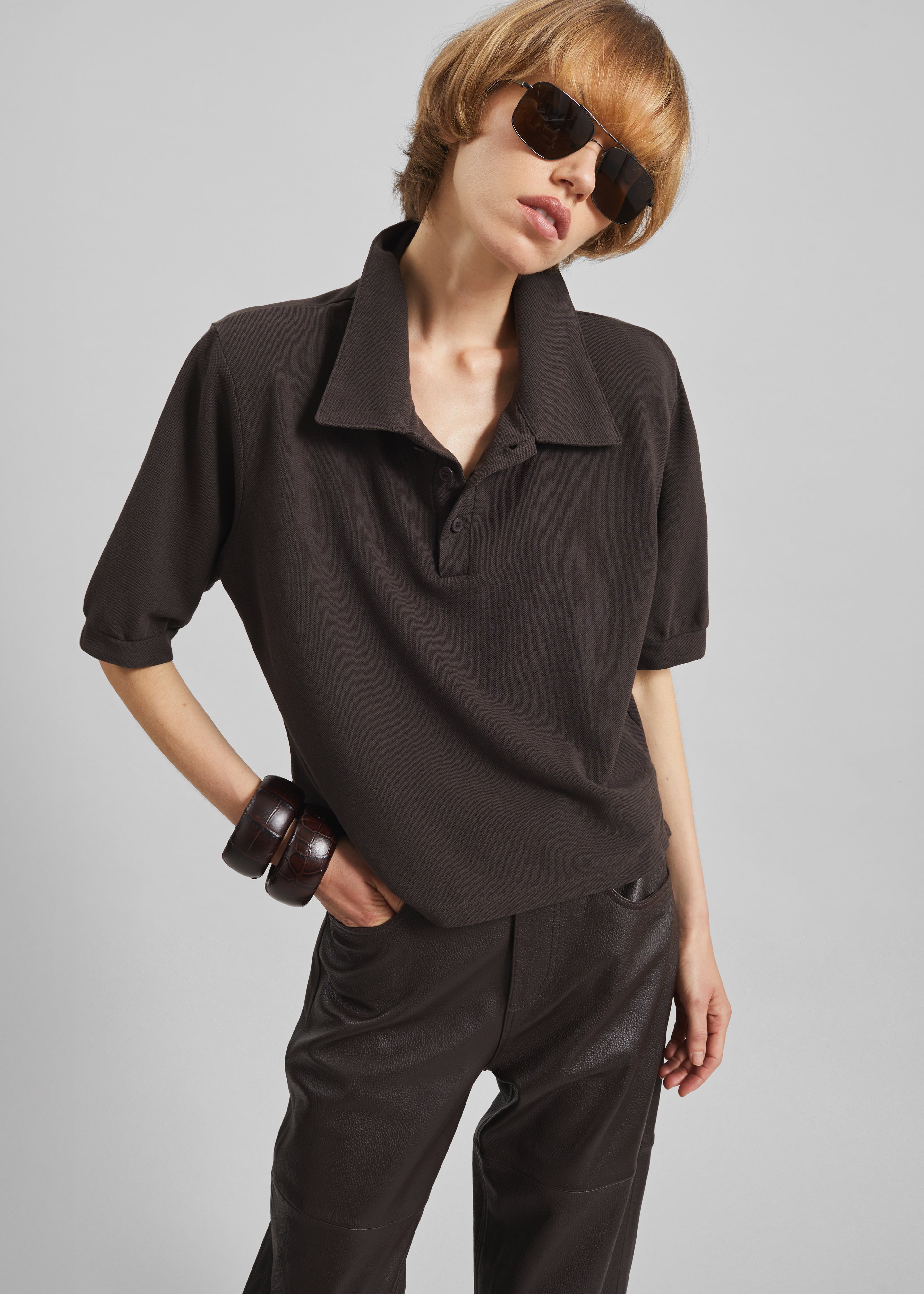 Dahlia Padded Polo - Brown - 2