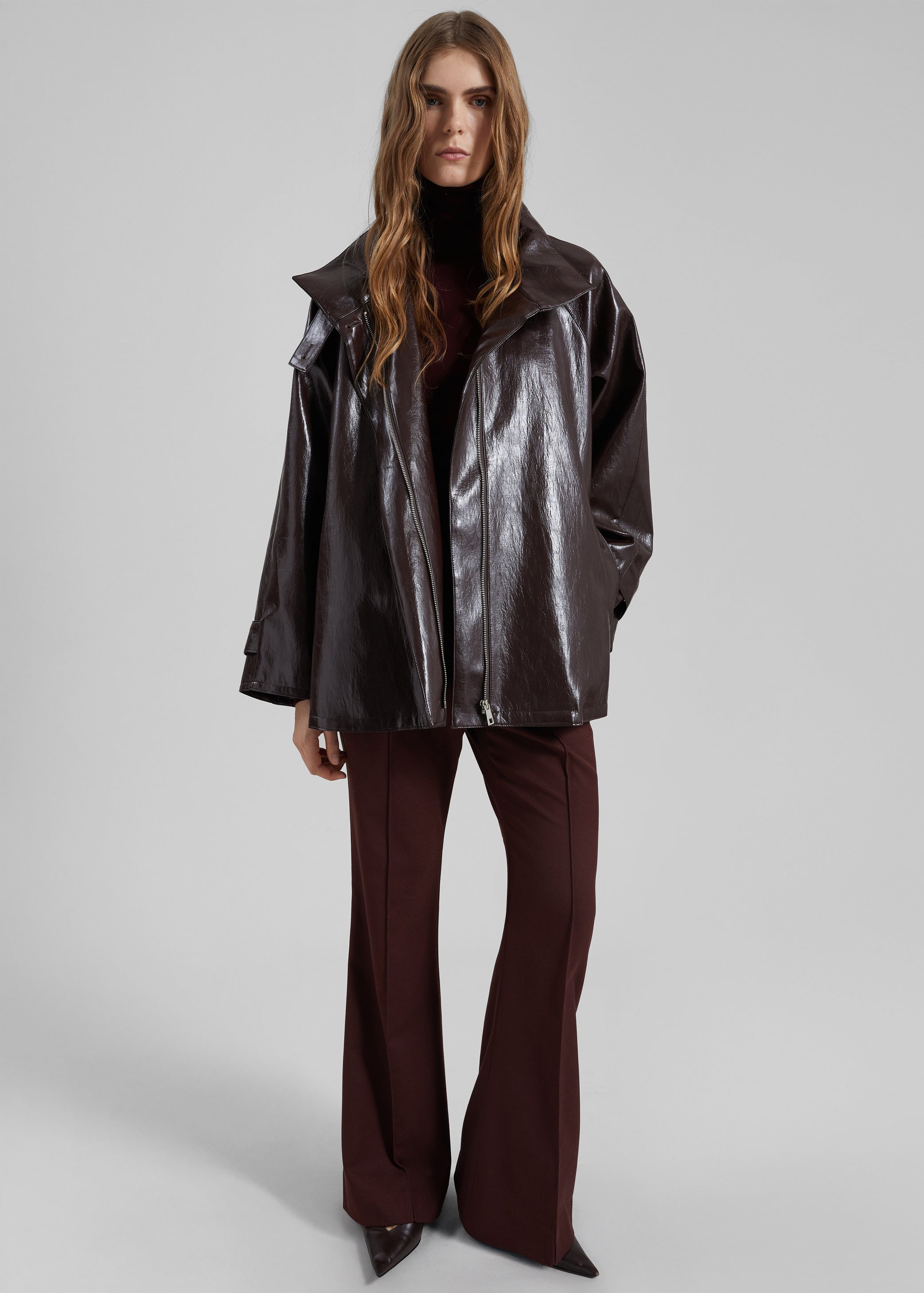 Shop the look image for Dalaro Faux Leather Swing Jacket - Burgundy