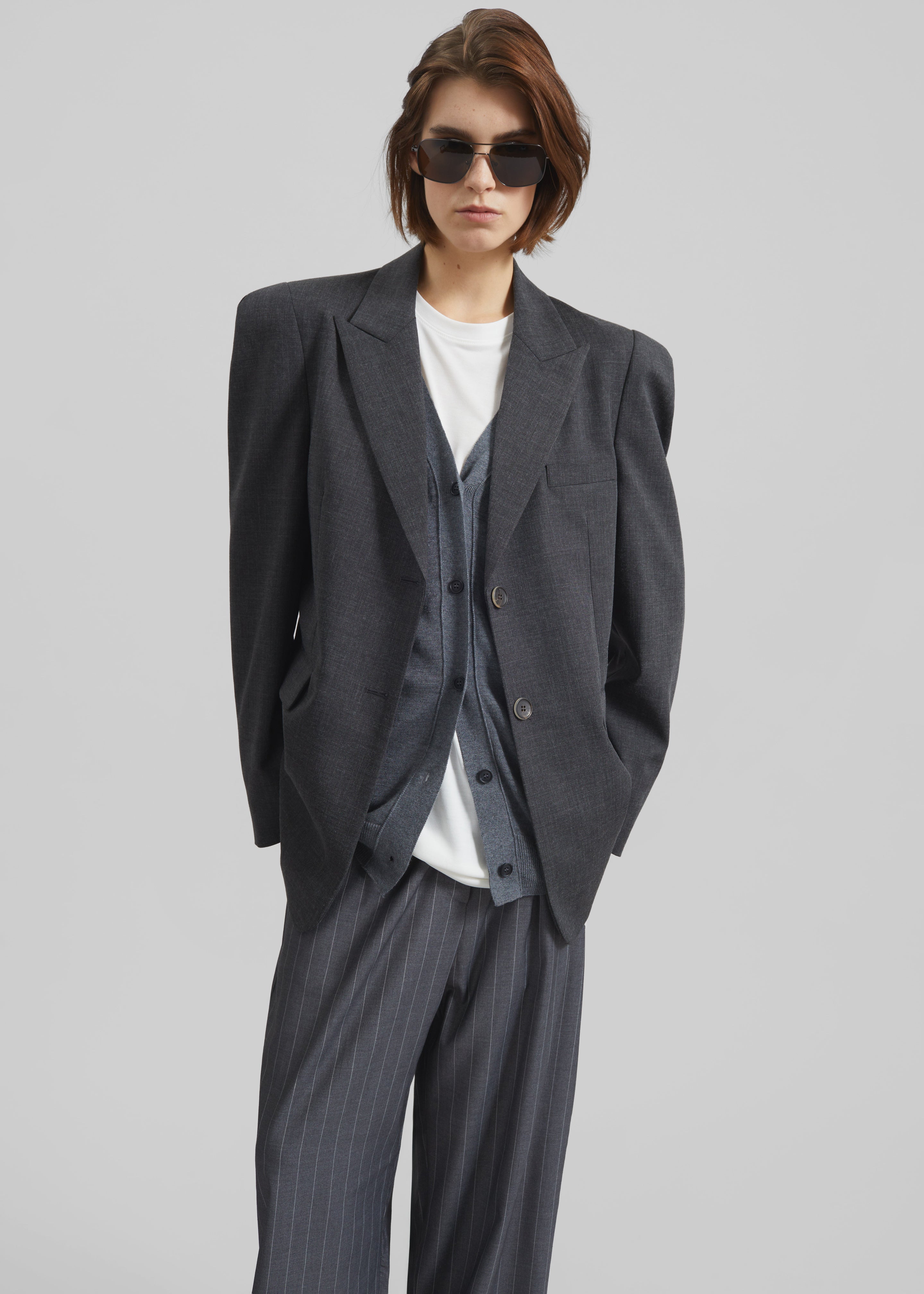 Leven Double-Breasted Blazer - Light Grey – The Frankie Shop