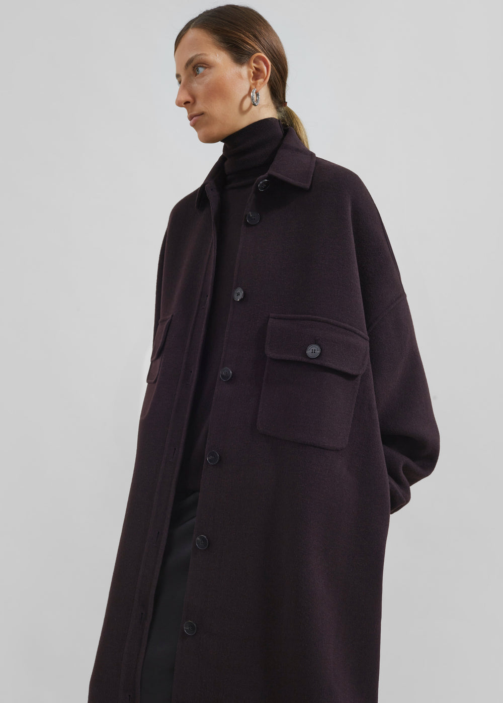 Dallas Wool Overcoat - Dark Plum - 1
