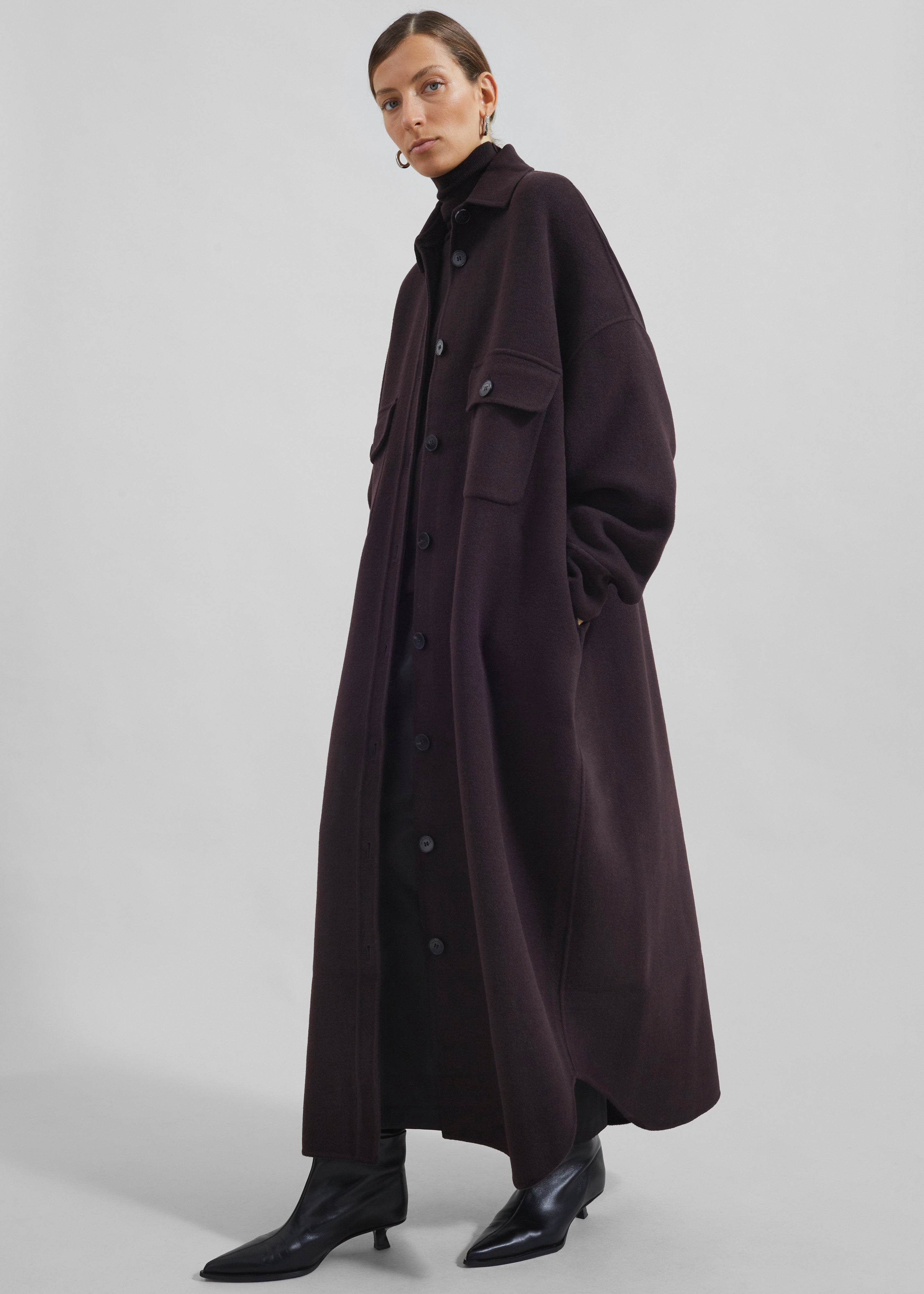 Dallas Wool Overcoat - Dark Plum - 2