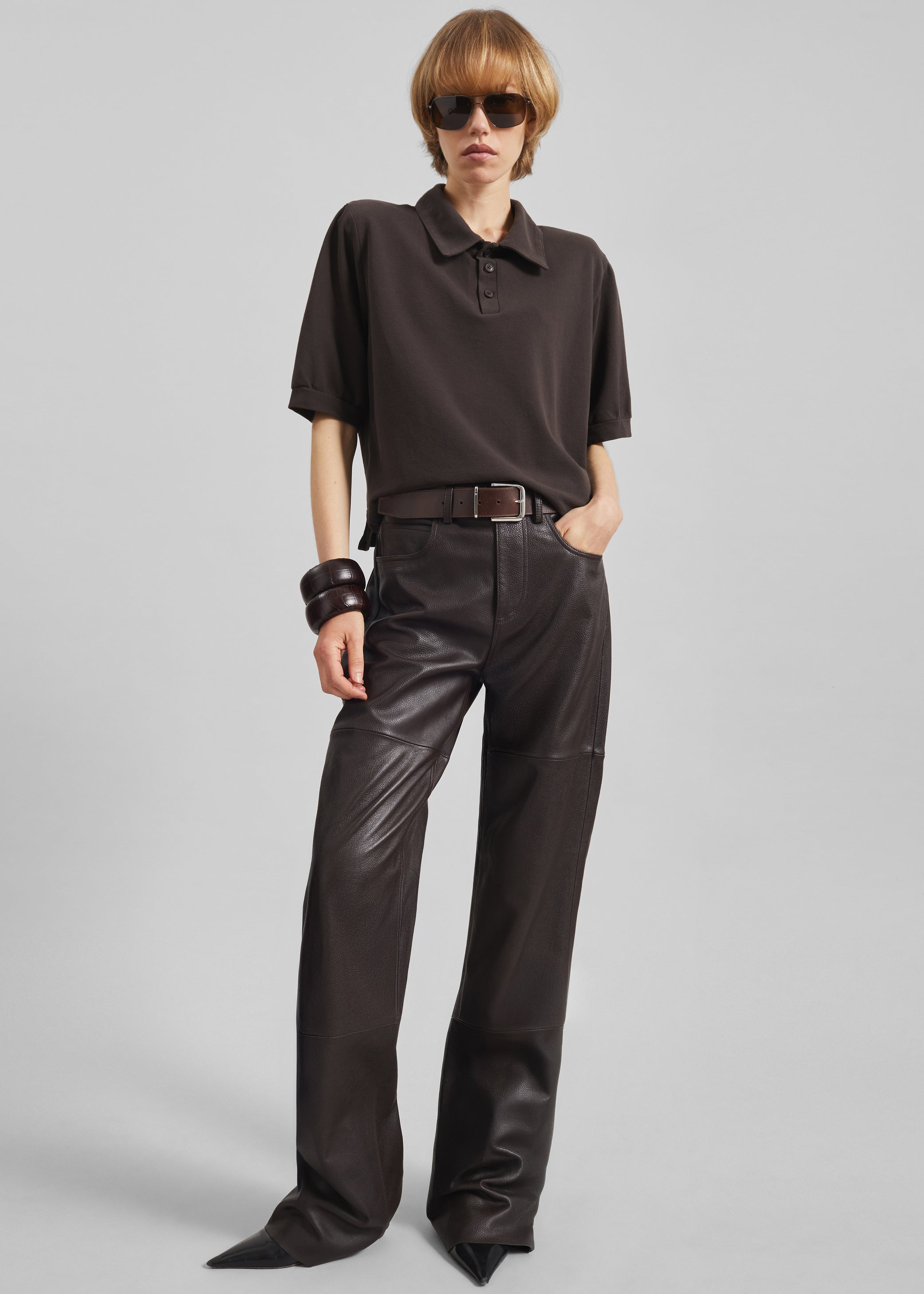Shop the look image for Dalston Leather Pants - Vintage Brown