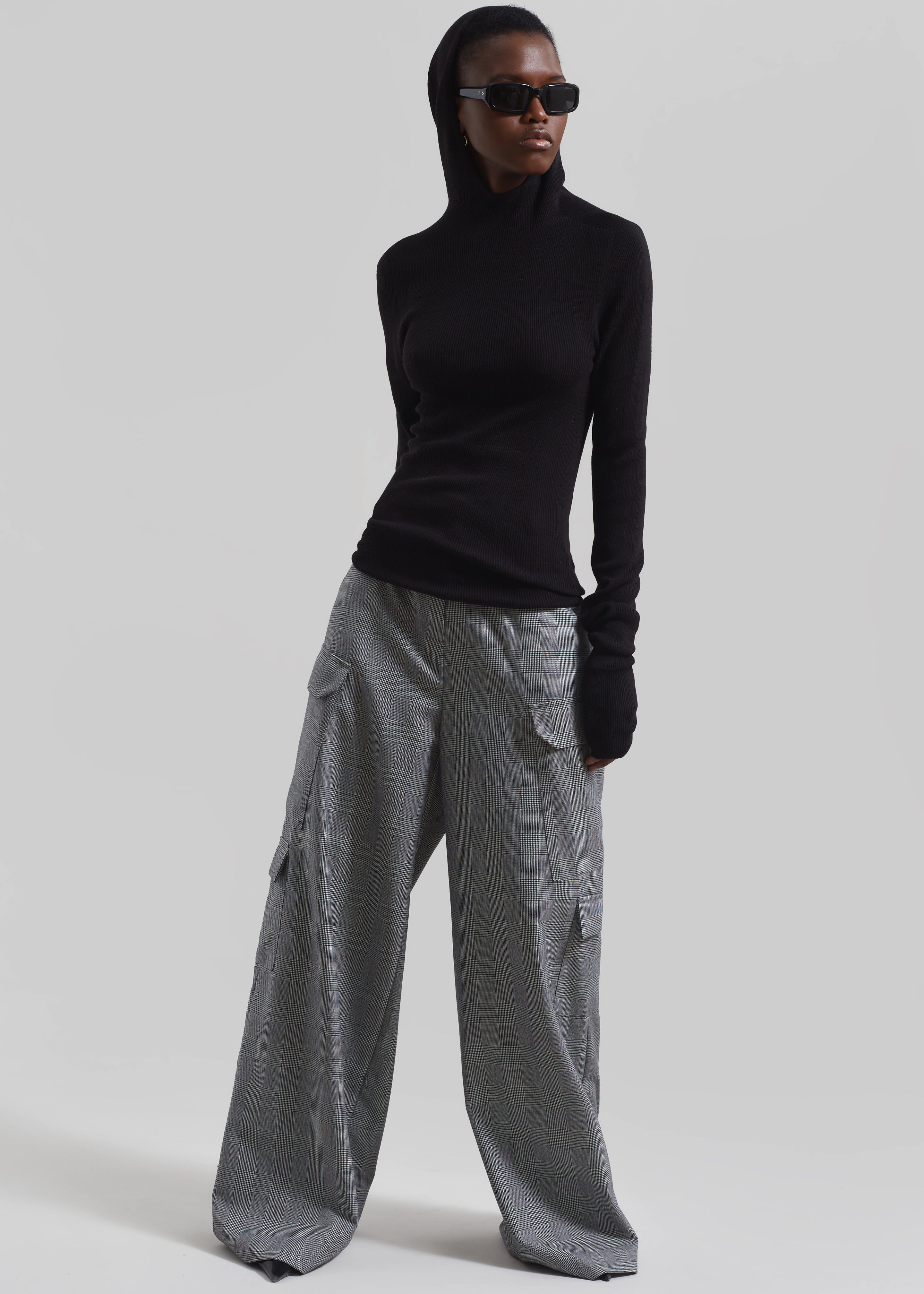 Danae Hooded Knit Top - Black - 7