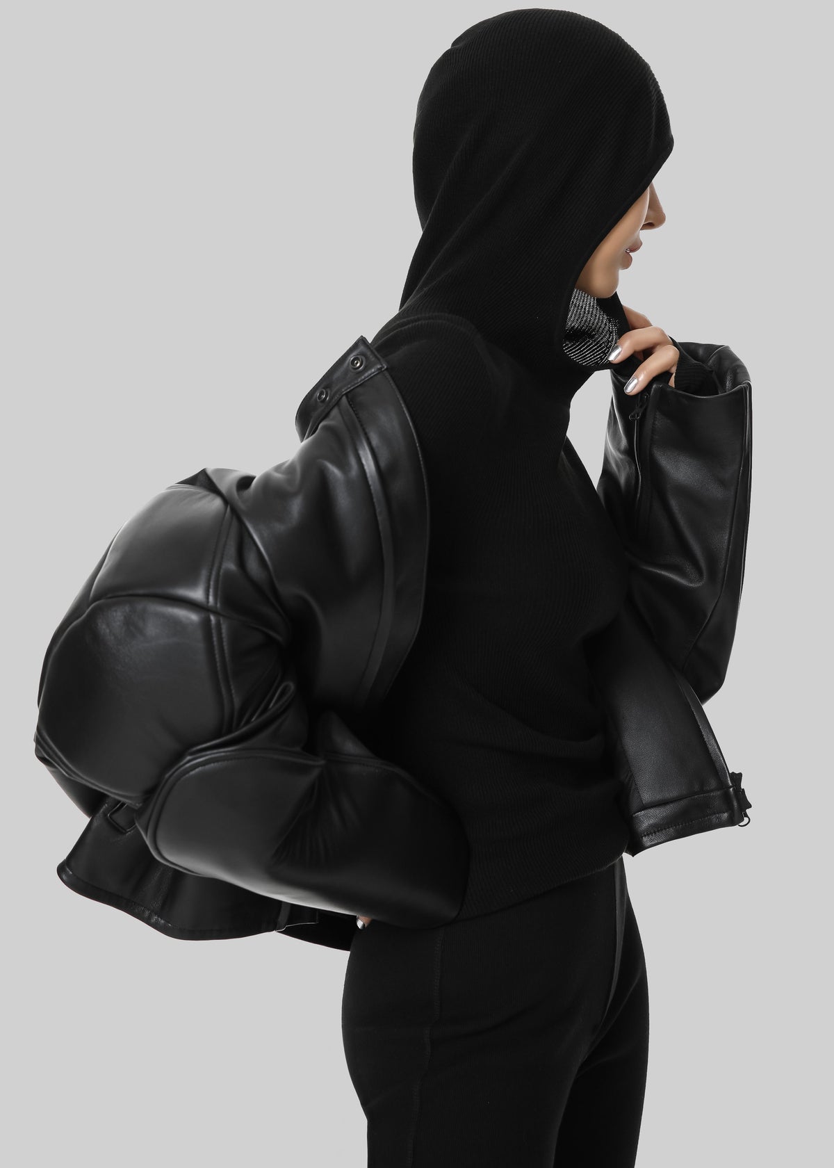 Danae Hooded Knit Top - Black - 3