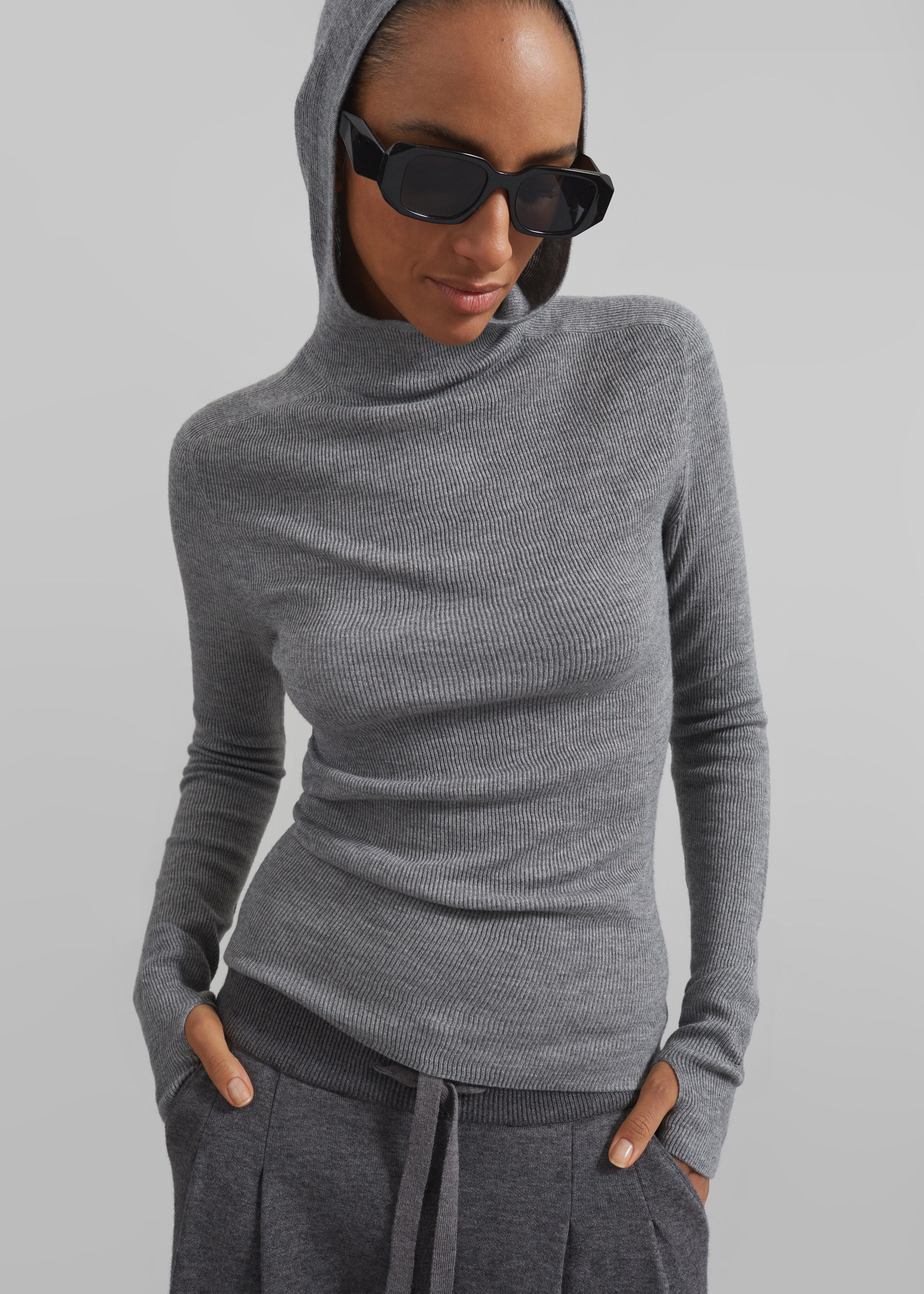 Danae Hooded Knit Top - Grey - 6