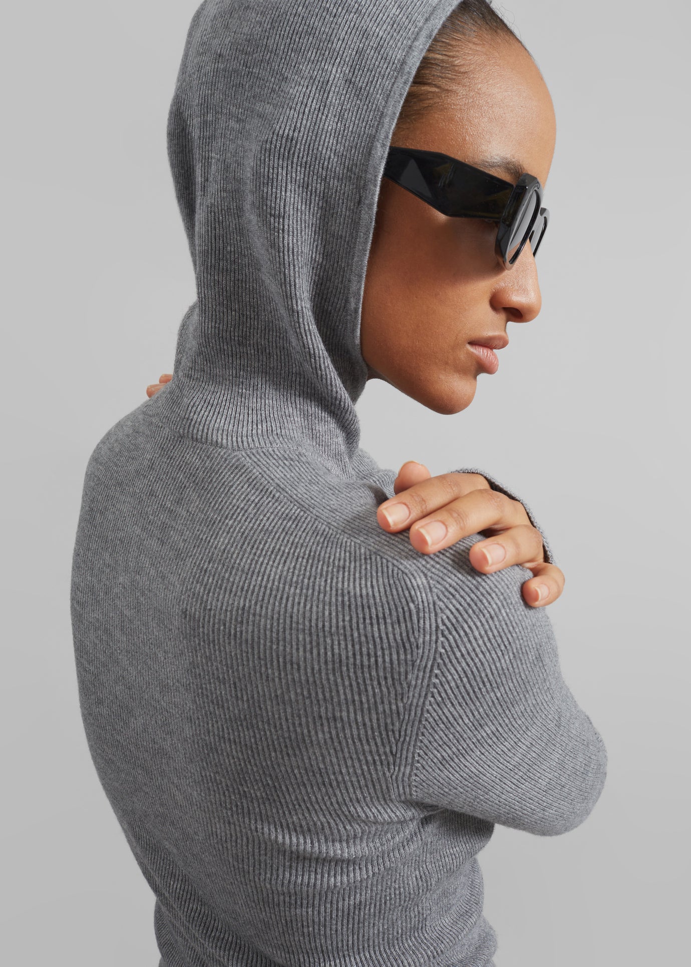 Danae Hooded Knit Top - Grey - 1