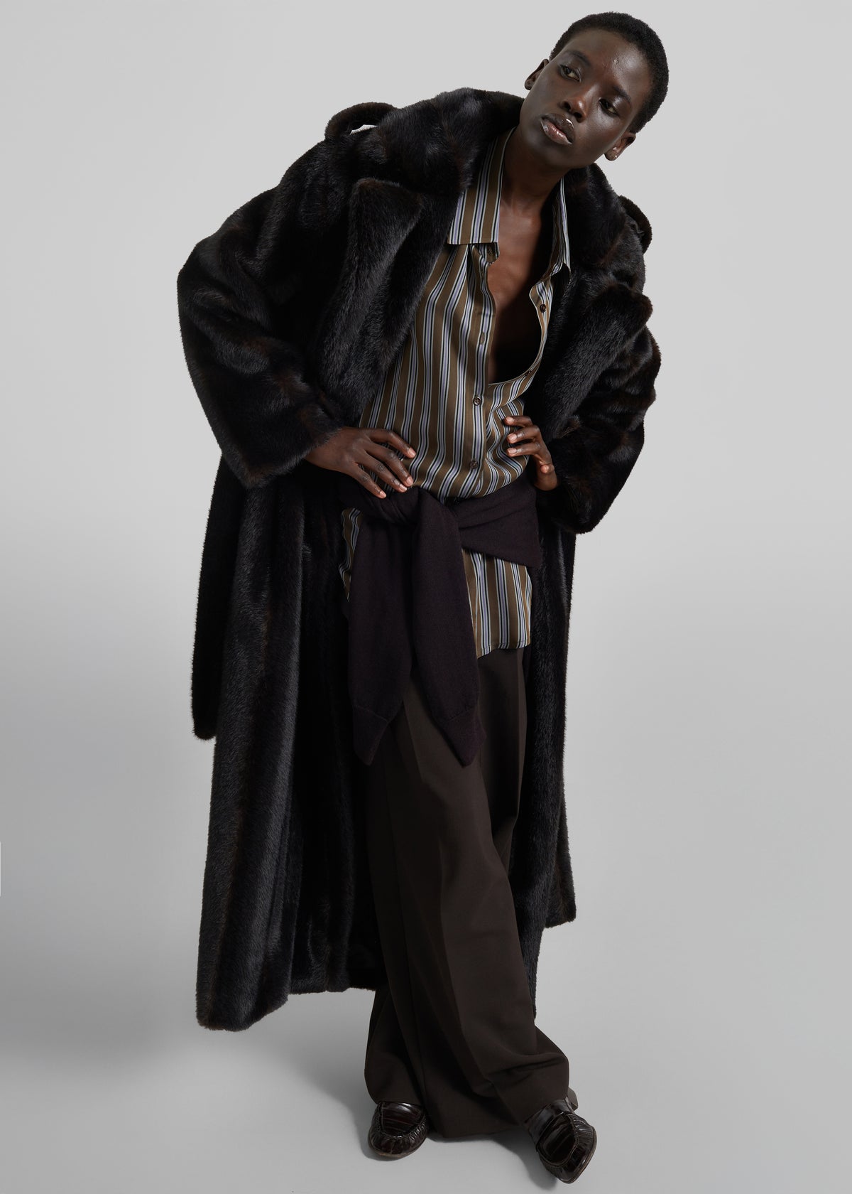 Daph Faux Fur Padded Trench Coat - Dark Brown