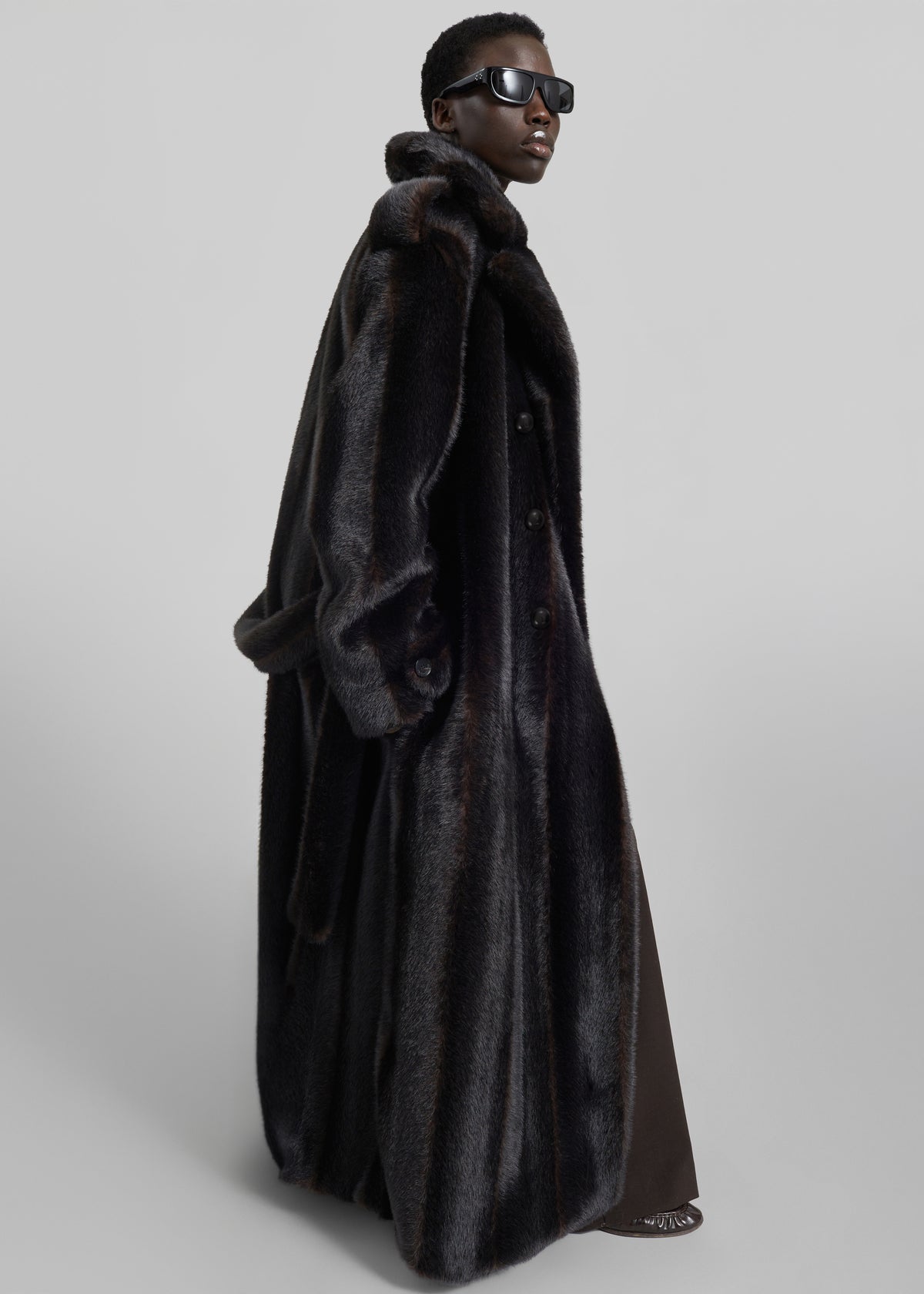 Daph Faux Fur Padded Trench Coat - Dark Brown