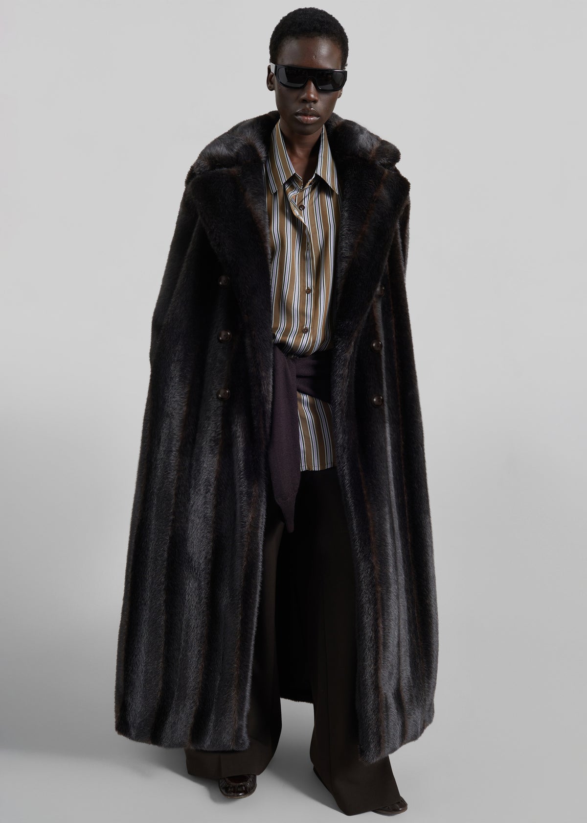 Daph Faux Fur Padded Trench Coat - Dark Brown