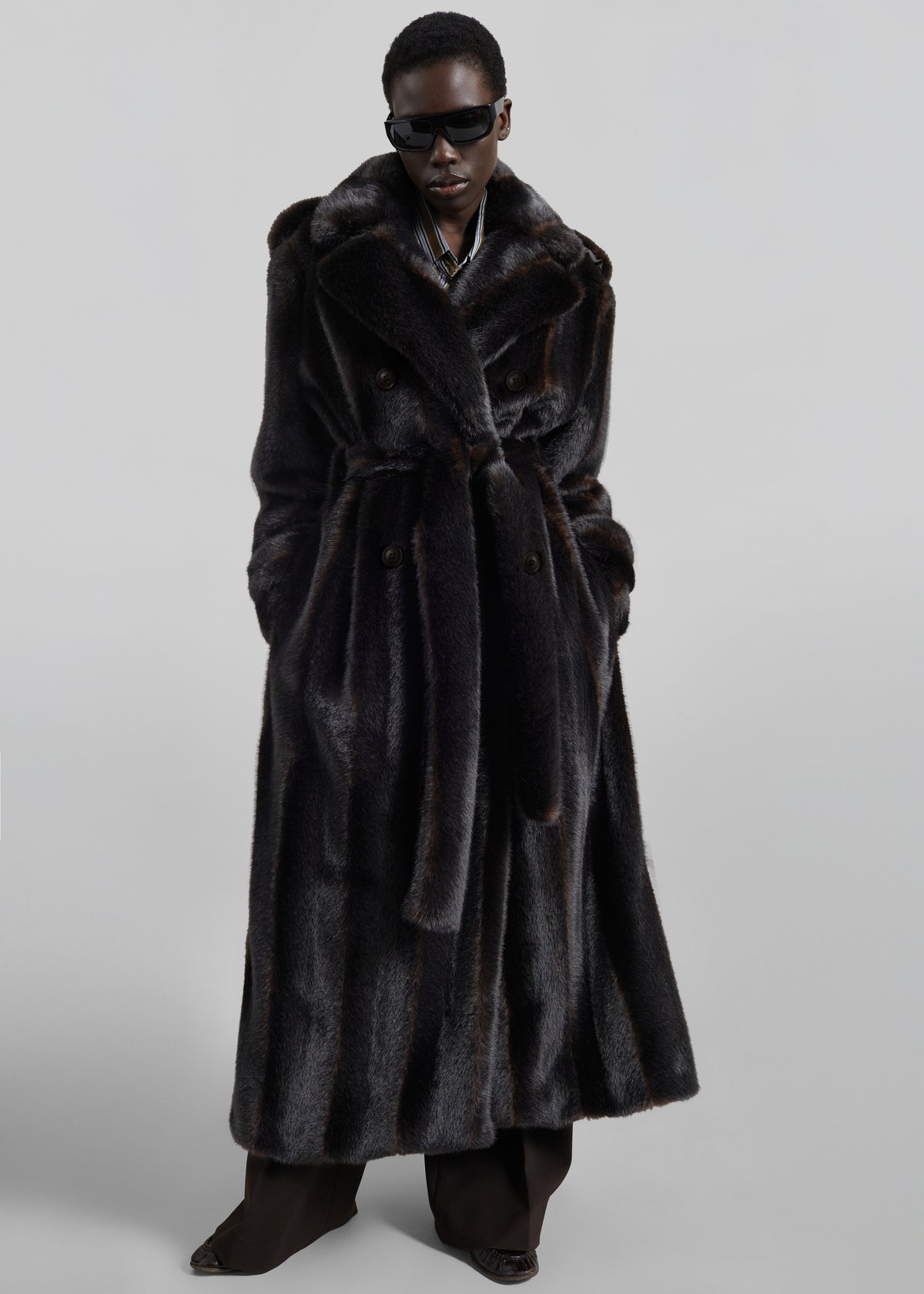 Daph Faux Fur Padded Trench Coat - Dark Brown