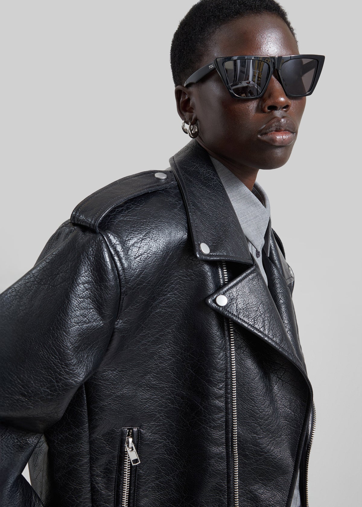 Daphne Cropped Biker Jacket - Black - 3