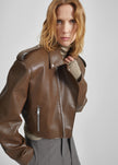 Daphne Cropped Biker Jacket - Brown
