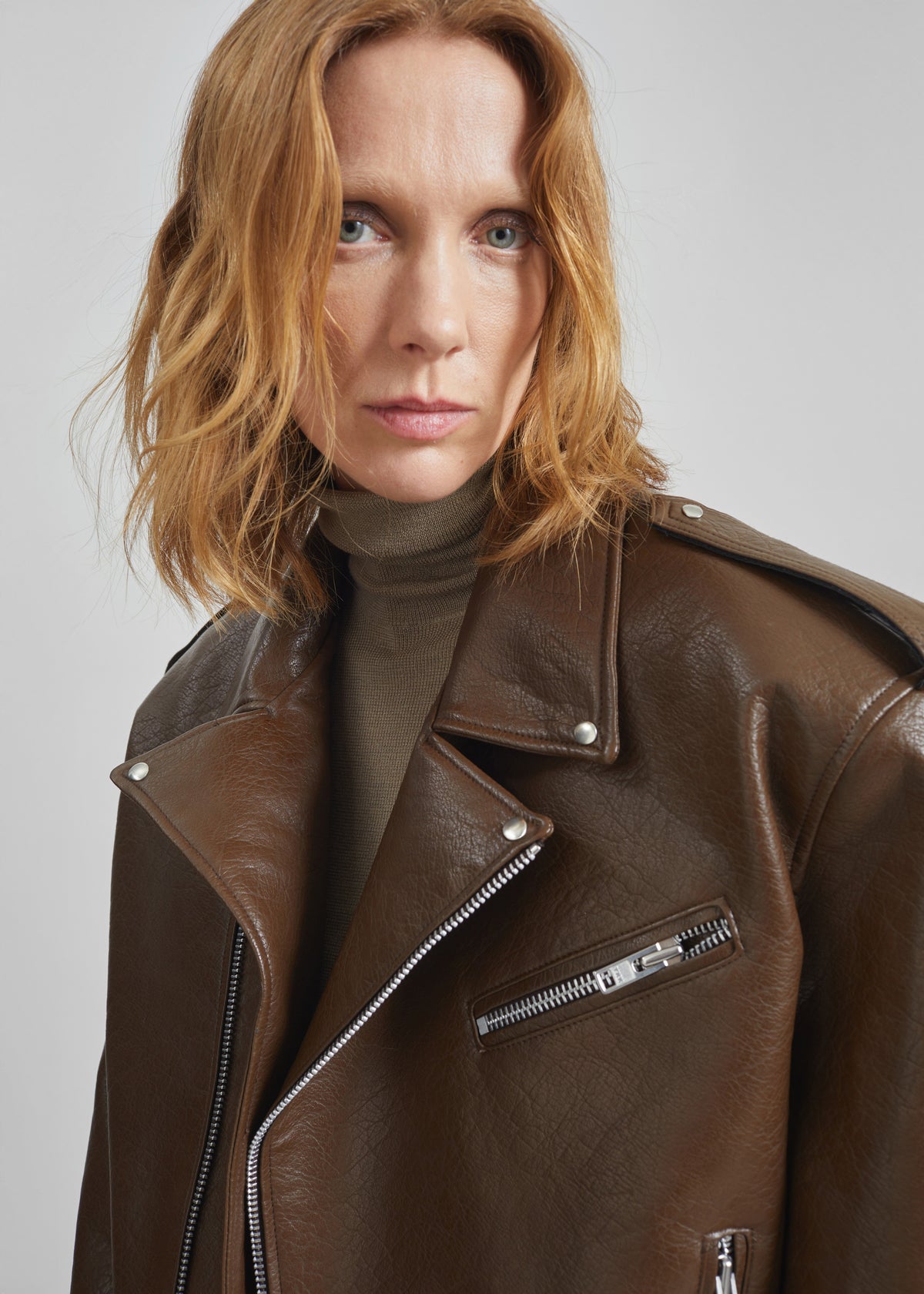 Daphne Cropped Biker Jacket - Brown - 3
