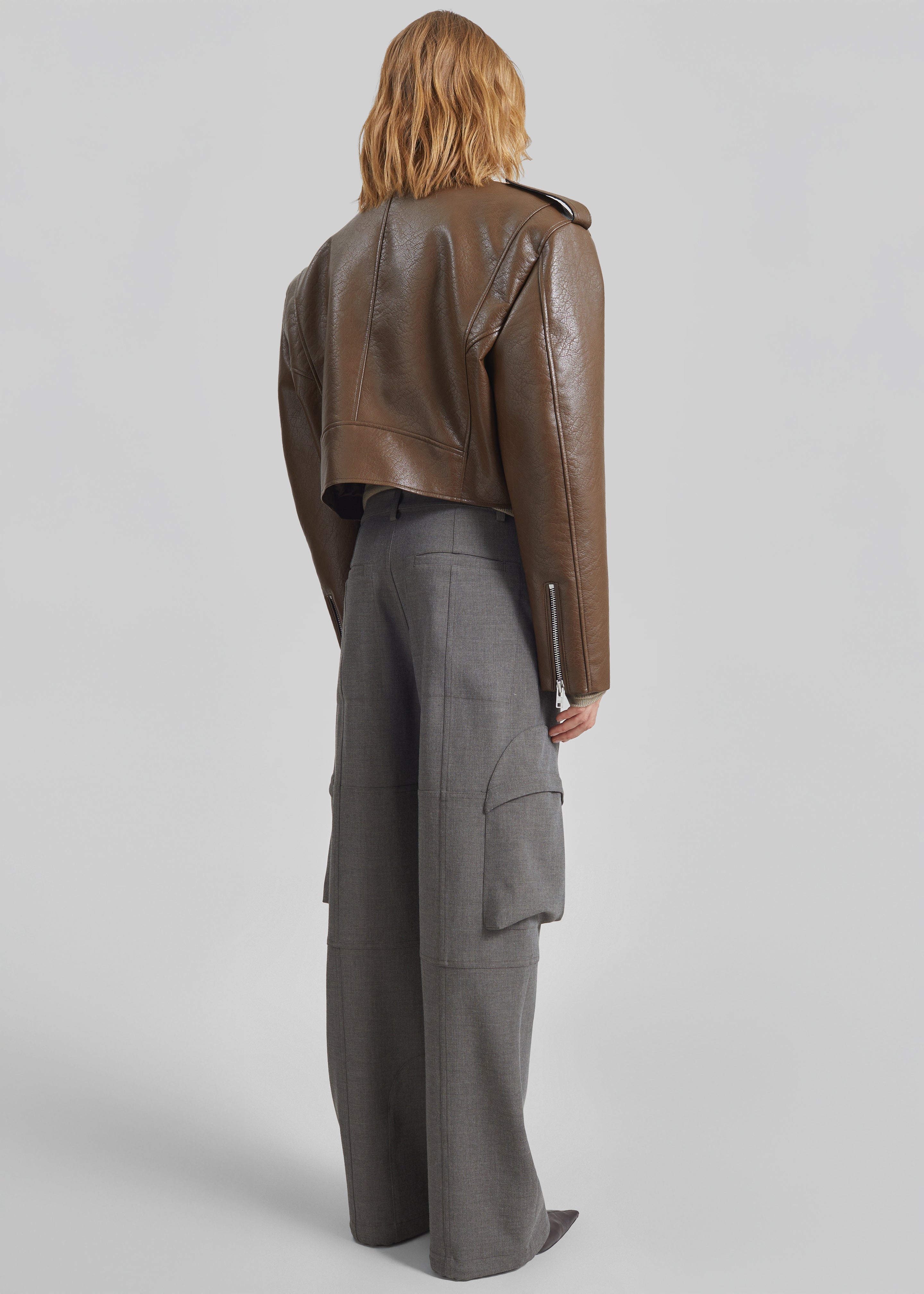 Daphne Cropped Biker Jacket - Brown - 6