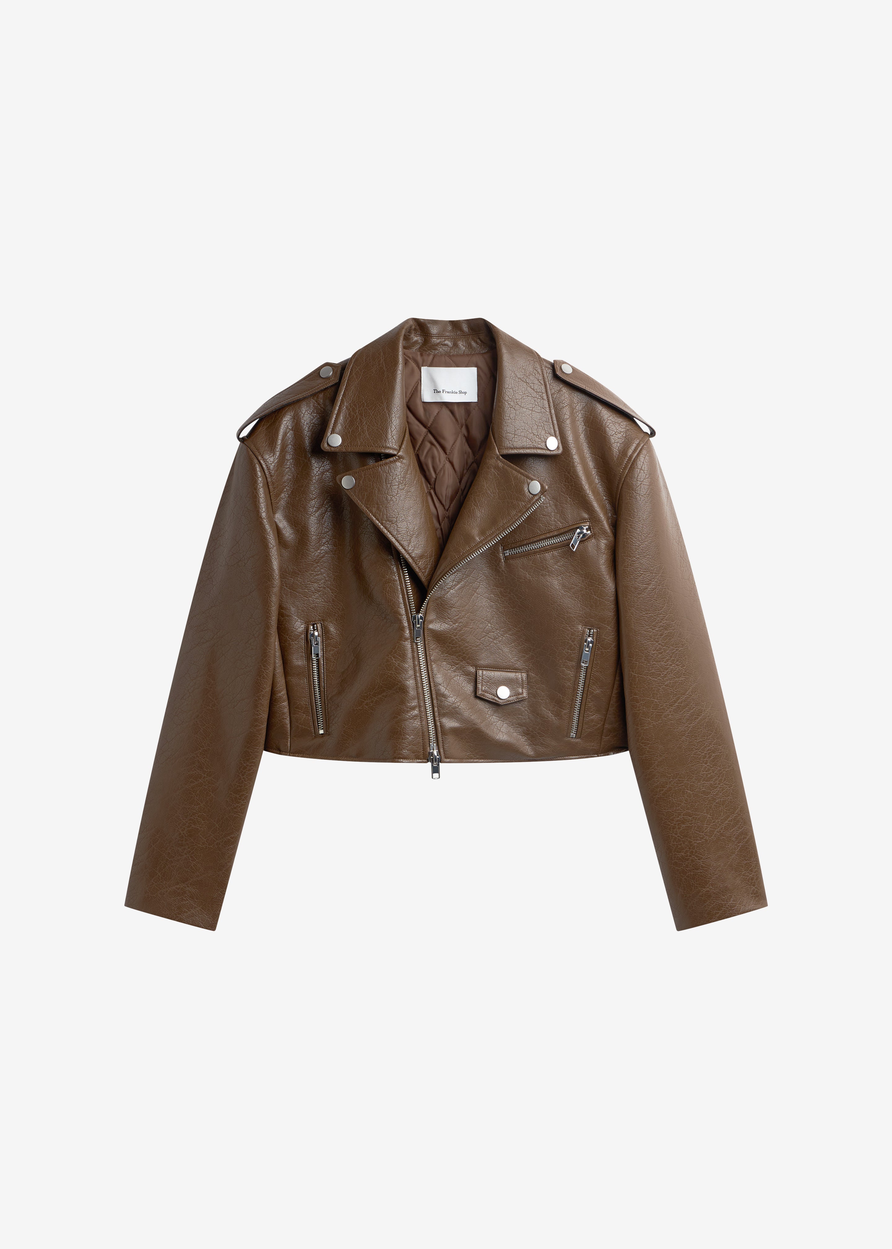 Daphne Cropped Biker Jacket - Brown - 7