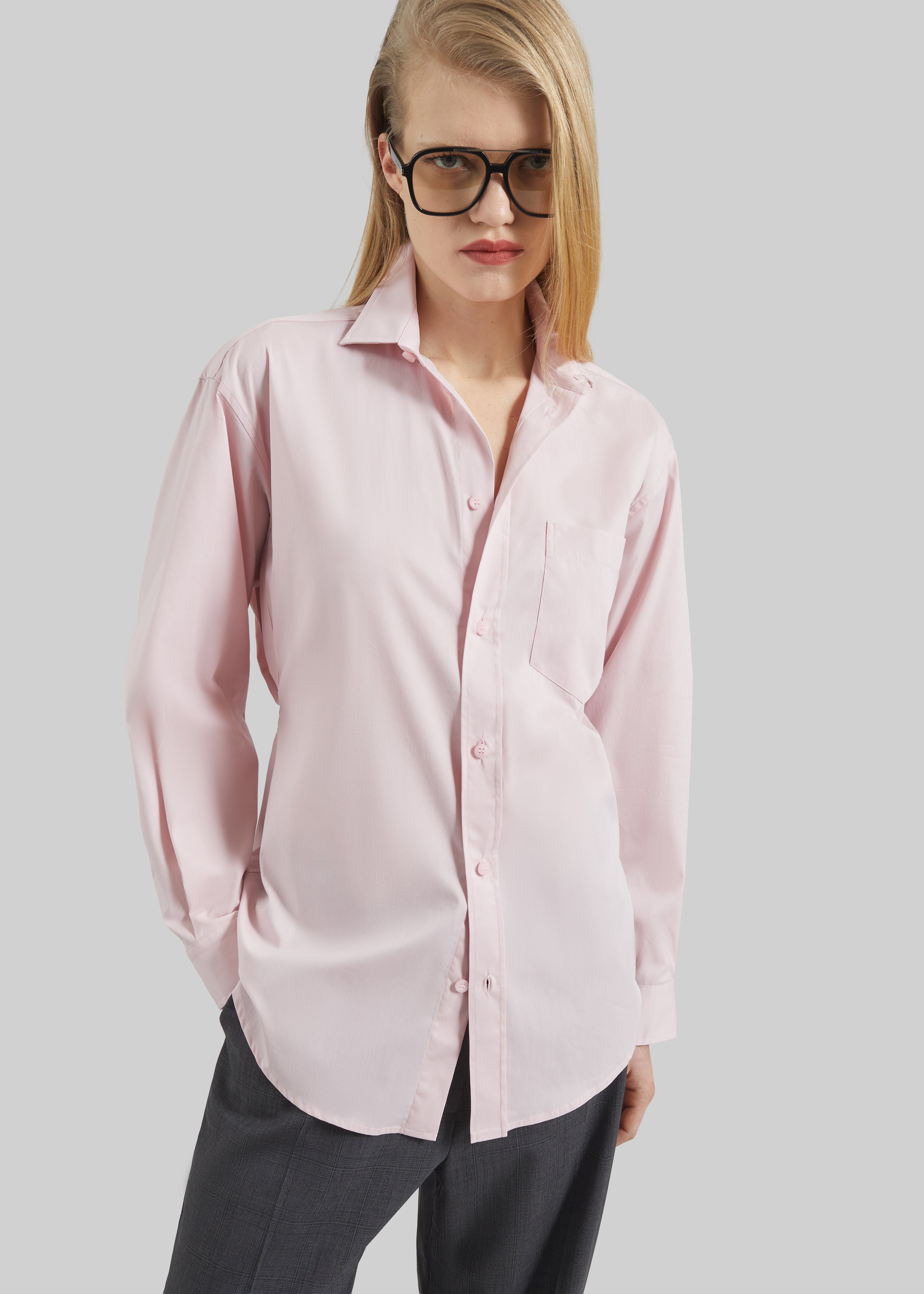 Darkpark Anne Light Cotton Popeline Tailored Shirt - Pink - 1