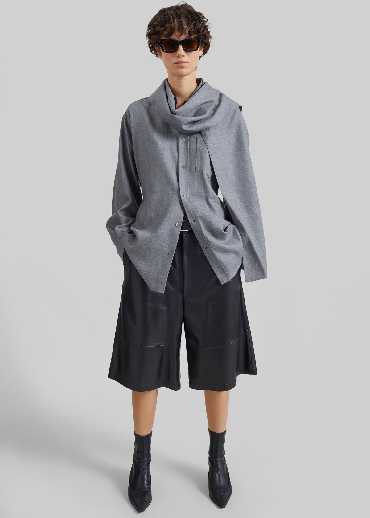 Shop the look image for Darkpark Anne Scarf Wool Tailored Shirt - Grey
