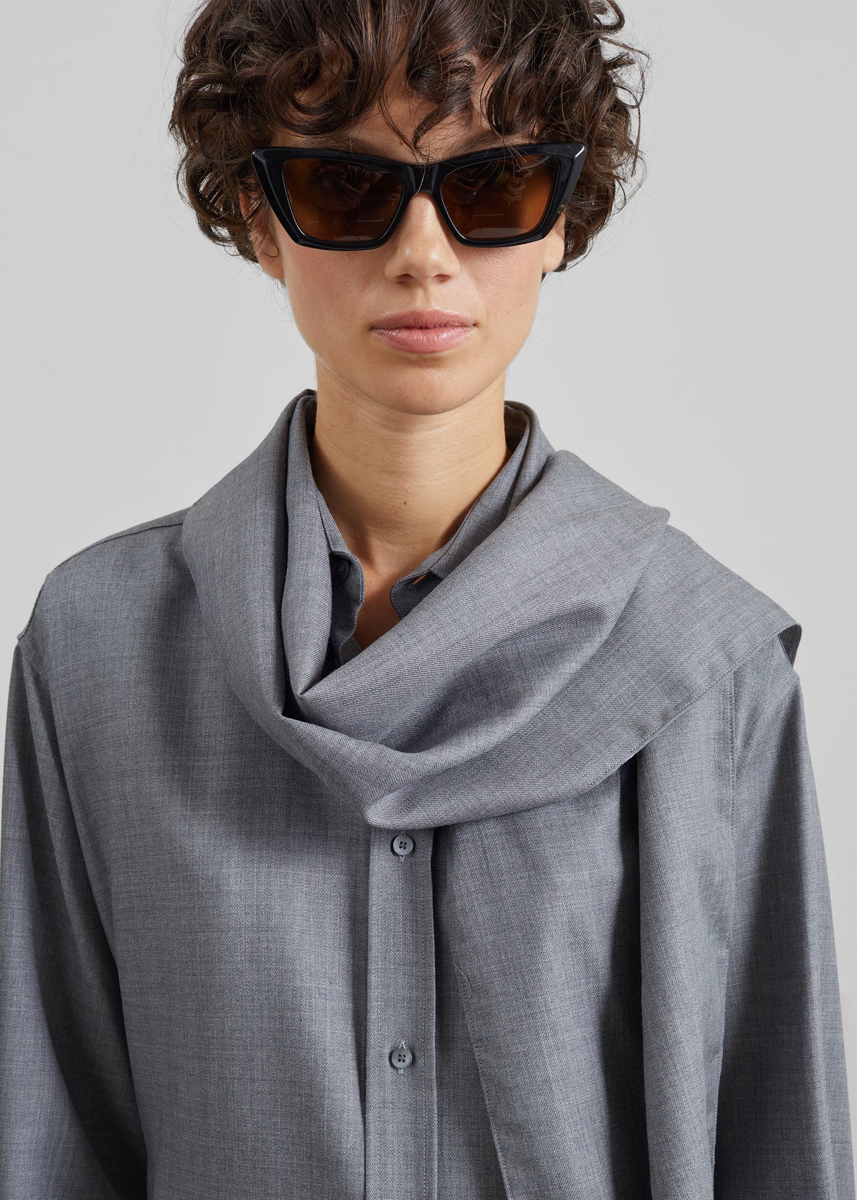 Darkpark Anne Scarf Wool Tailored Shirt - Grey