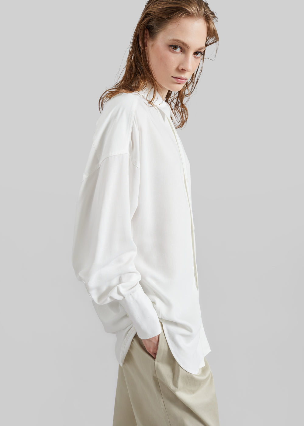 Darkpark Carla Oversize Viscose Gauze Shirt - Sugar White - 1
