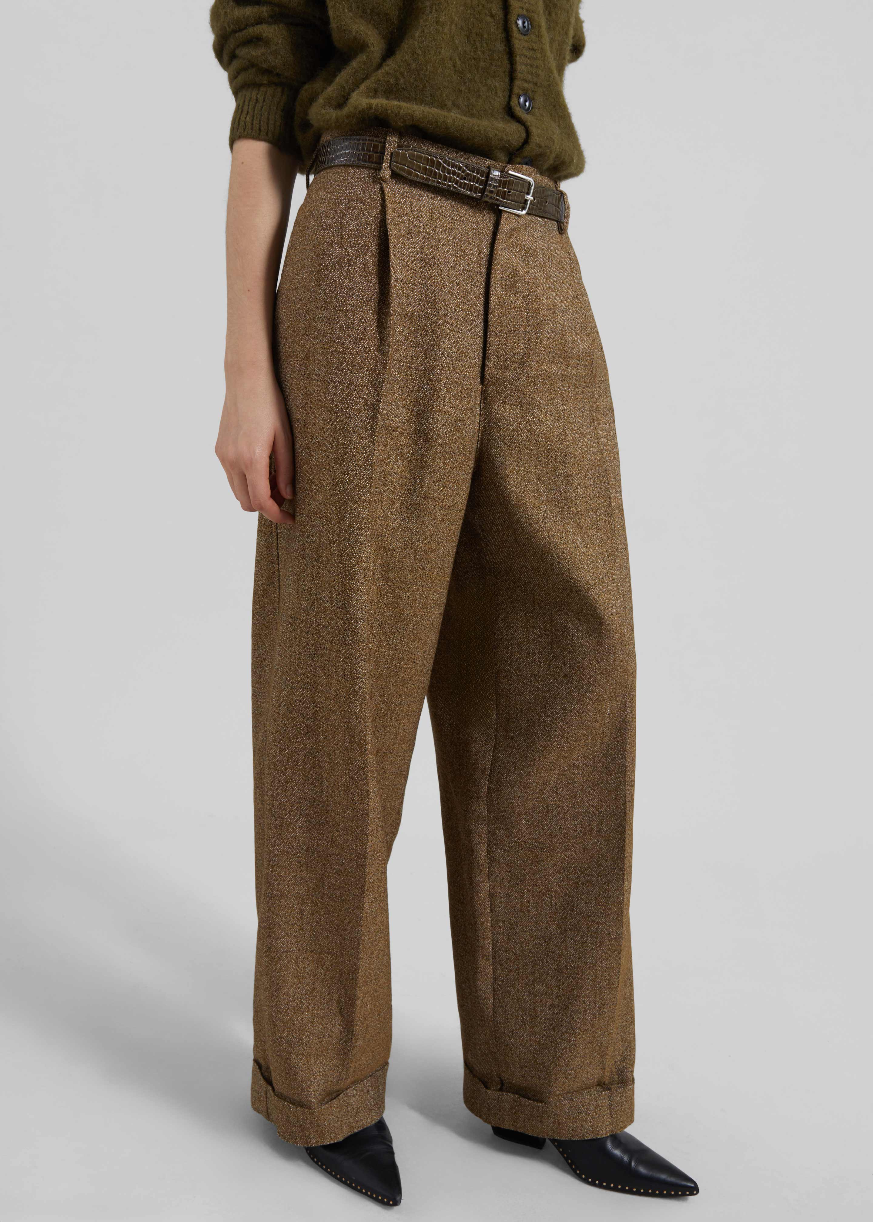 Darkpark Danielle Wide-Leg Wool Melange Trousers - Mustard - 5