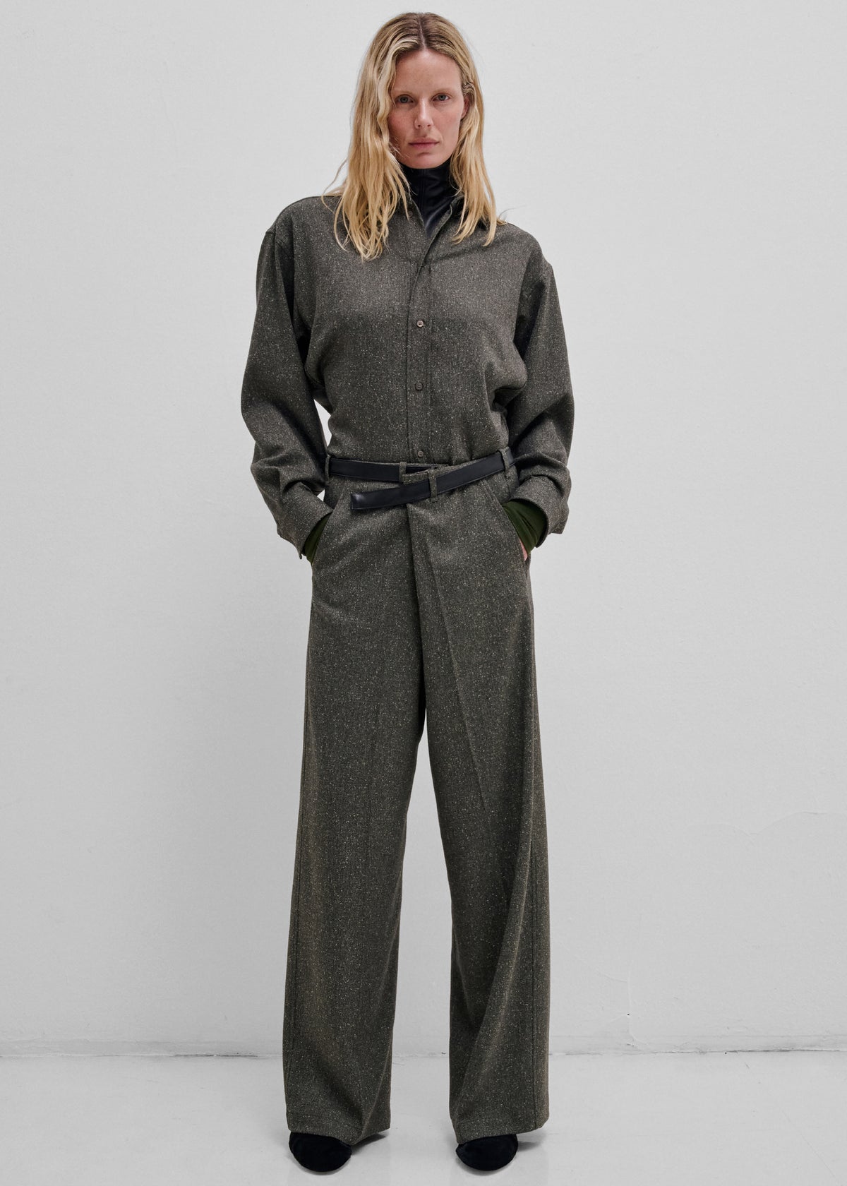 Darkpark Gaia Wide Leg Pants With Belt - Green - 1