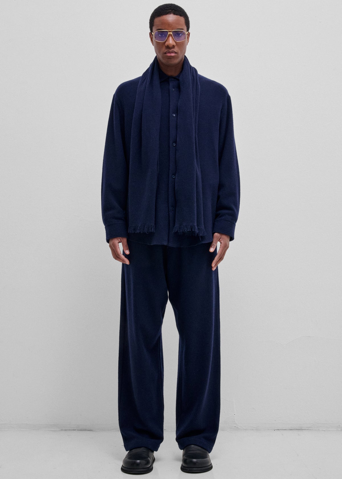 Darkpark George Cashmere Wool Detachable Scarf Shirt - Blue Navy