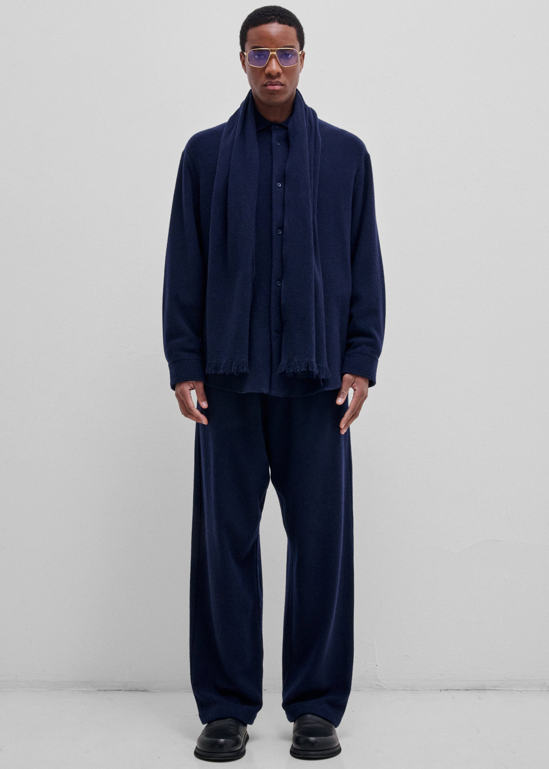 Shop the look image for Darkpark George Cashmere Wool Detachable Scarf Shirt - Blue Navy