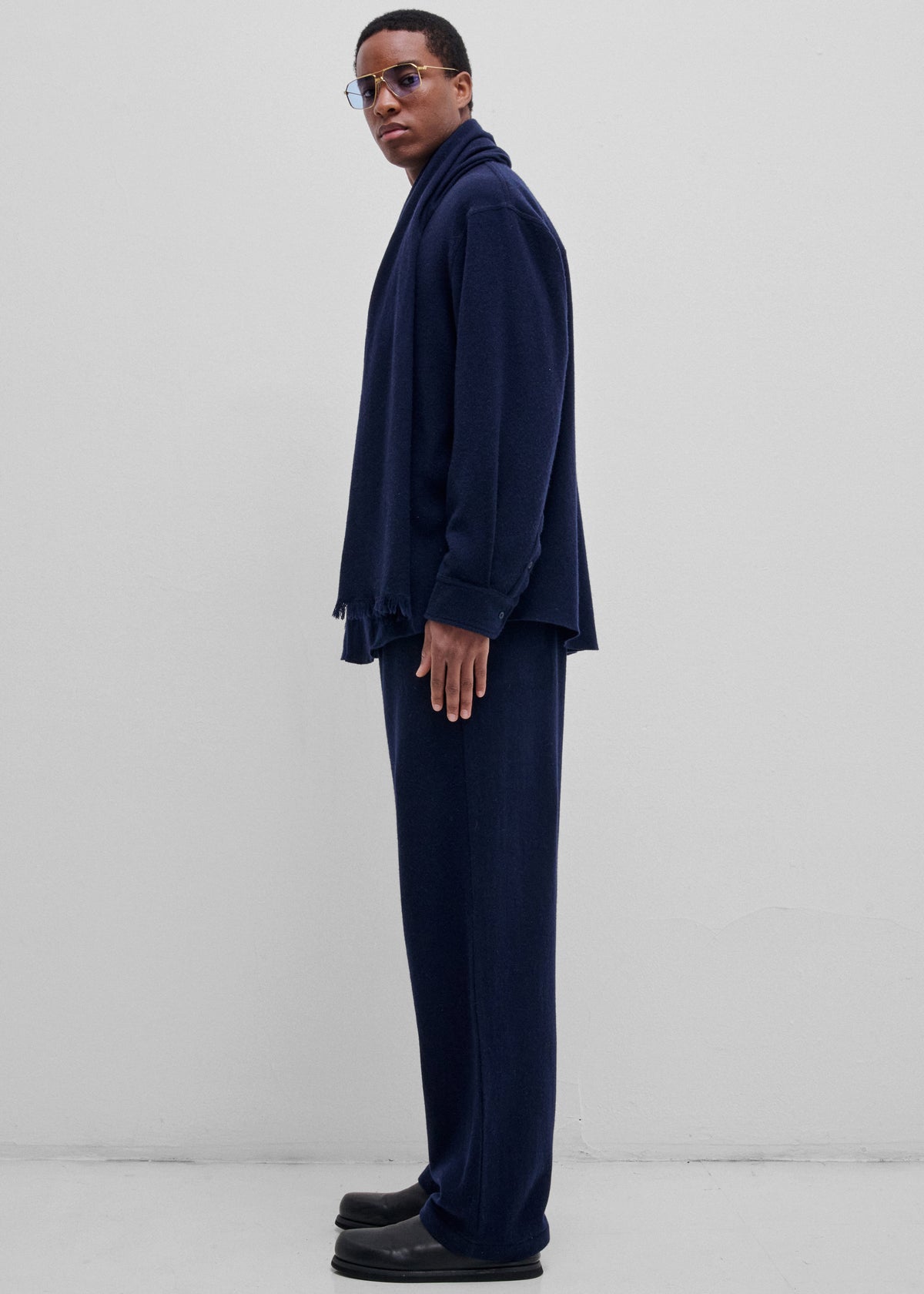 Darkpark George Cashmere Wool Detachable Scarf Shirt - Blue Navy