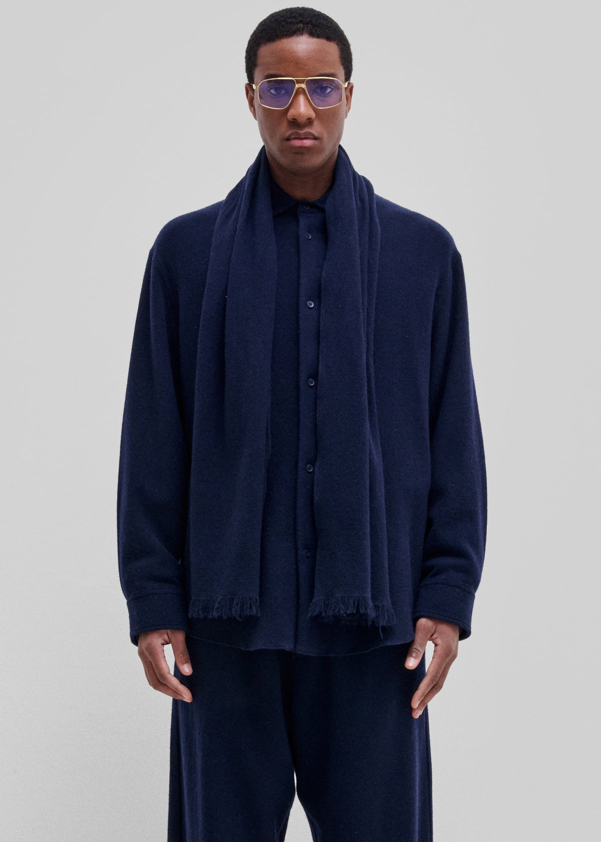 Darkpark George Cashmere Wool Detachable Scarf Shirt - Blue Navy