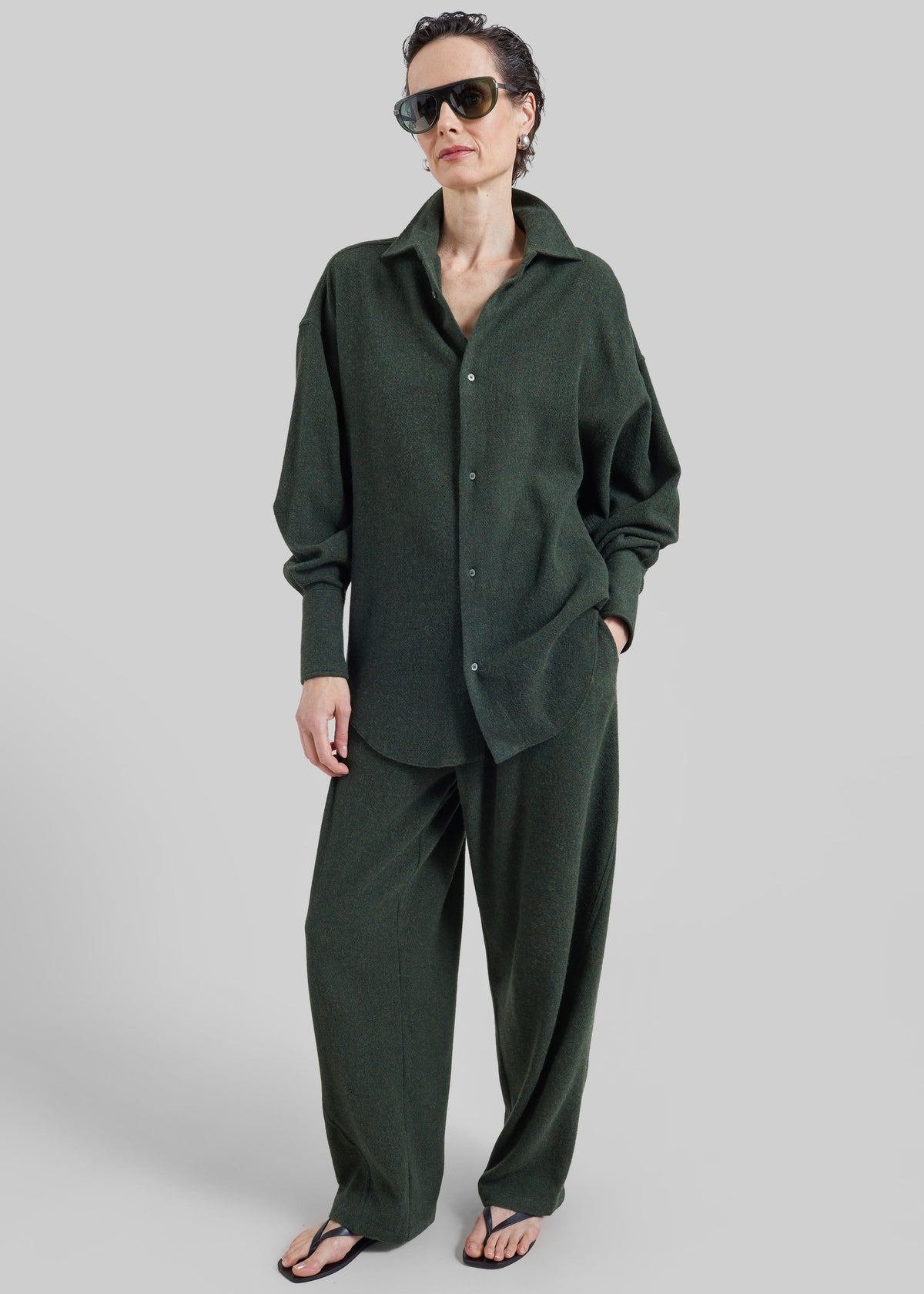Darkpark Georgia Detachable Scarf Wool Shirt - Green