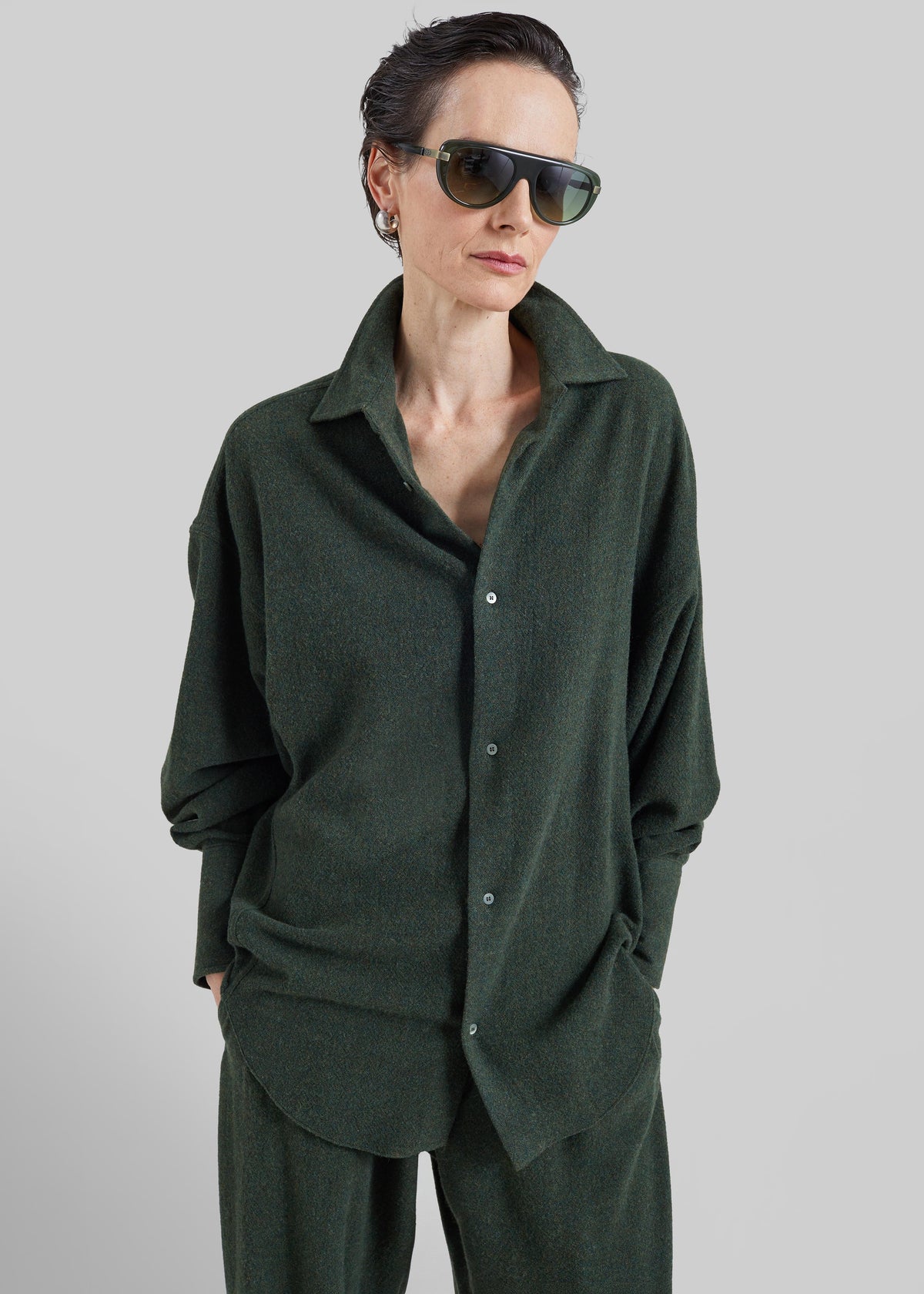 Darkpark Georgia Detachable Scarf Wool Shirt - Green