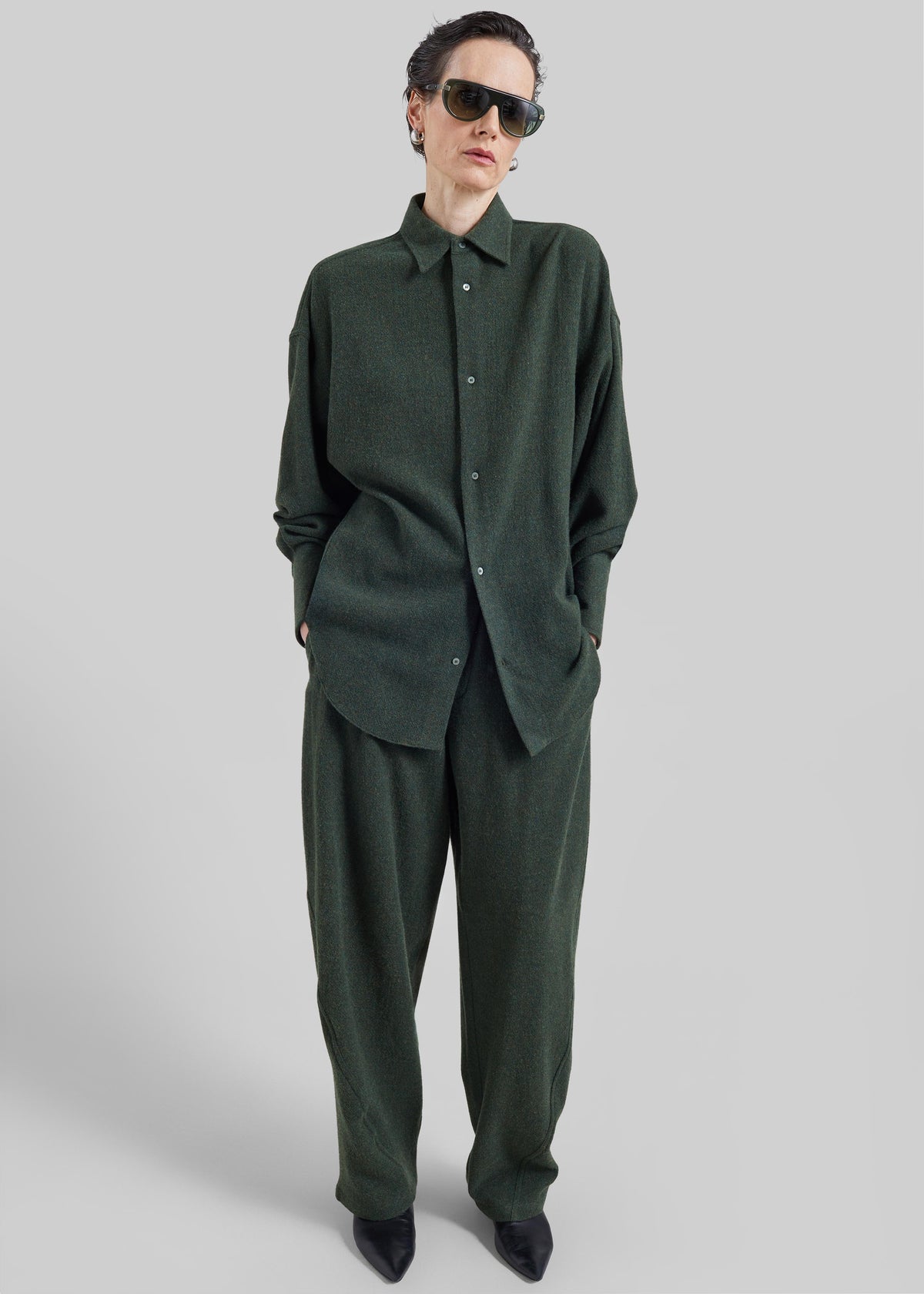 Darkpark Georgia Detachable Scarf Wool Shirt - Green