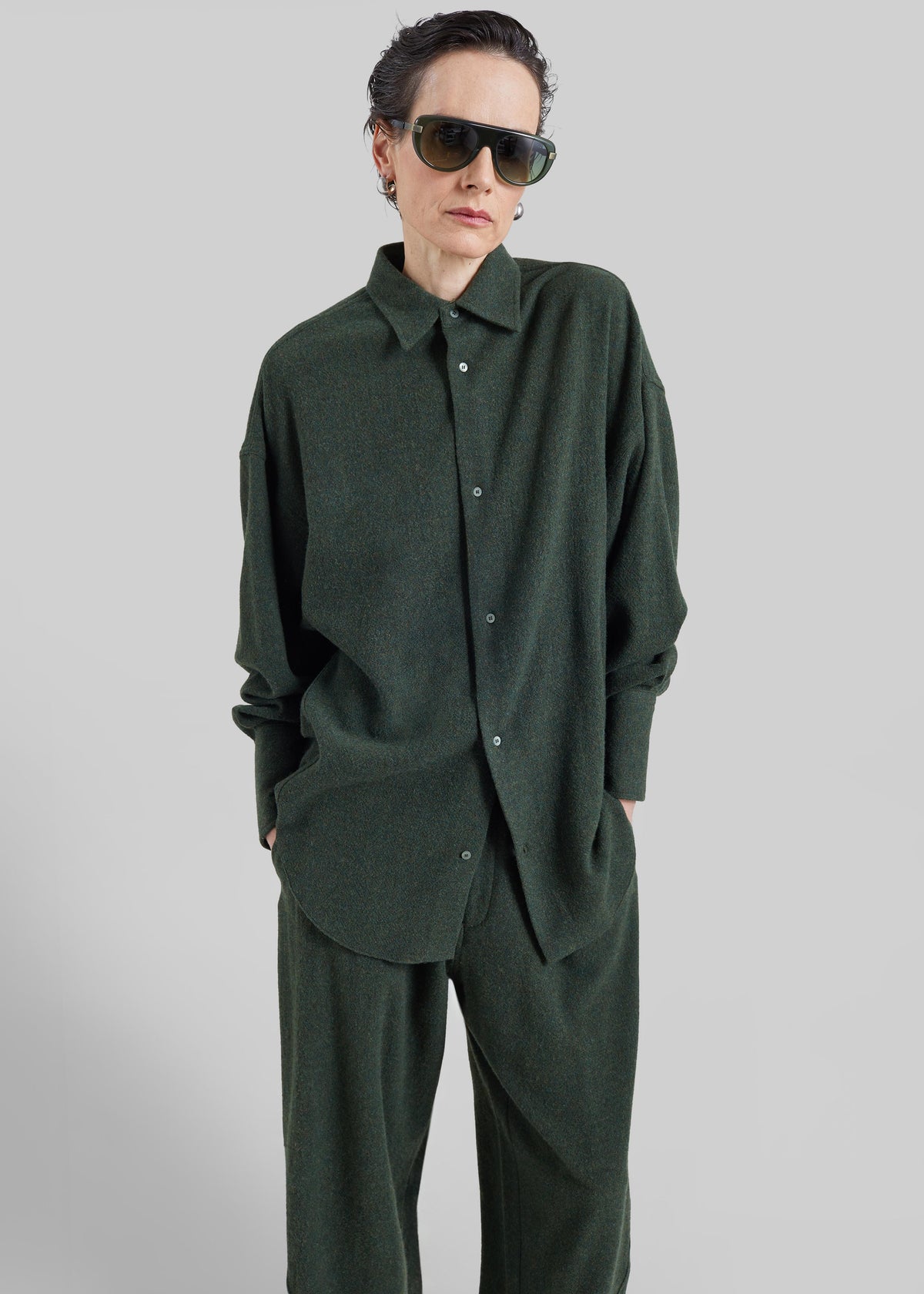 Darkpark Georgia Detachable Scarf Wool Shirt - Green