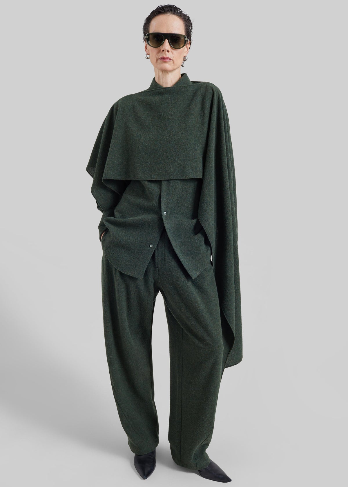 Shop the look image for Darkpark Georgia Detachable Scarf Wool Shirt - Green