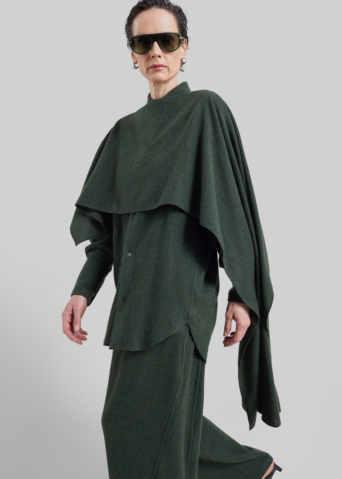 Darkpark Georgia Detachable Scarf Wool Shirt - Green