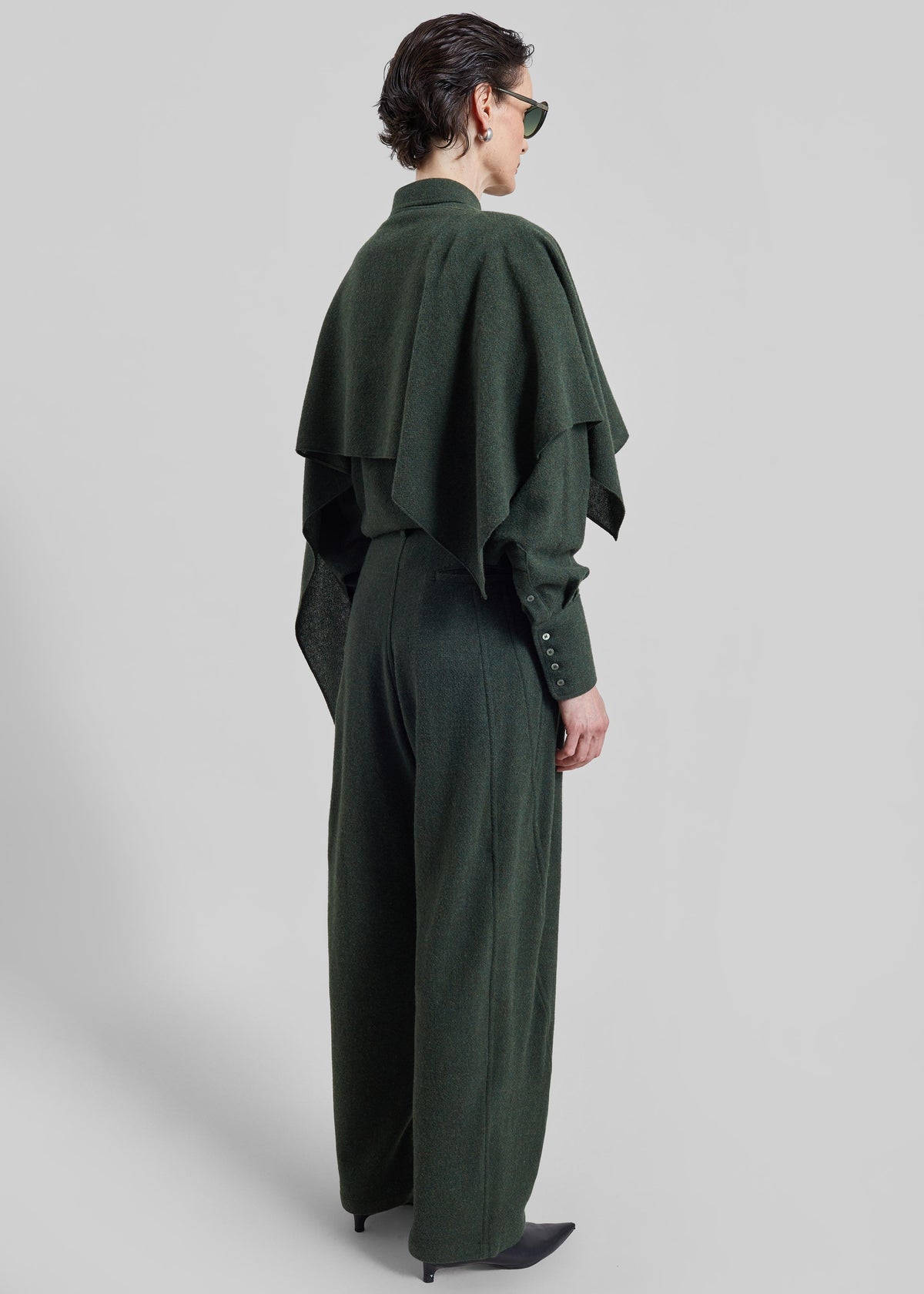 Darkpark Georgia Detachable Scarf Wool Shirt - Green