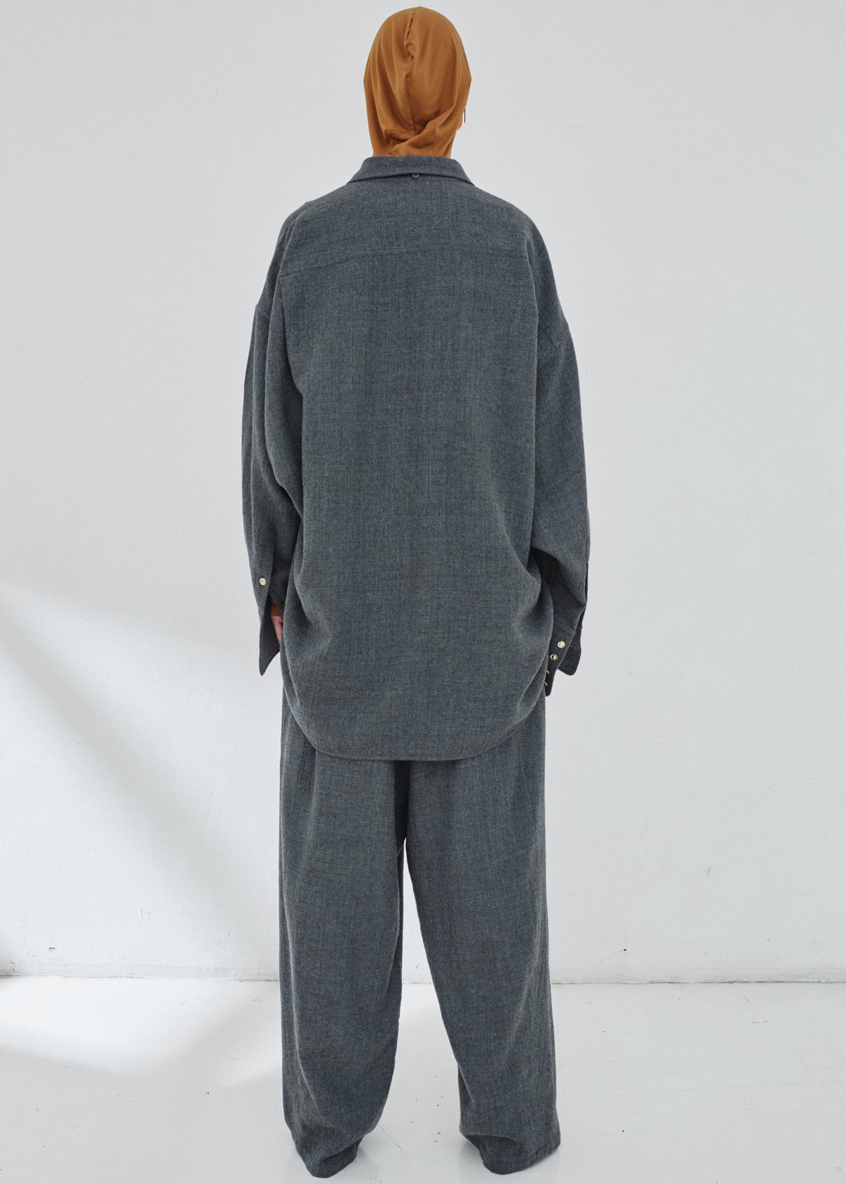 Darkpark Georgia Detachable Scarf Japanese Wool Shirt - Grey Melange - 5