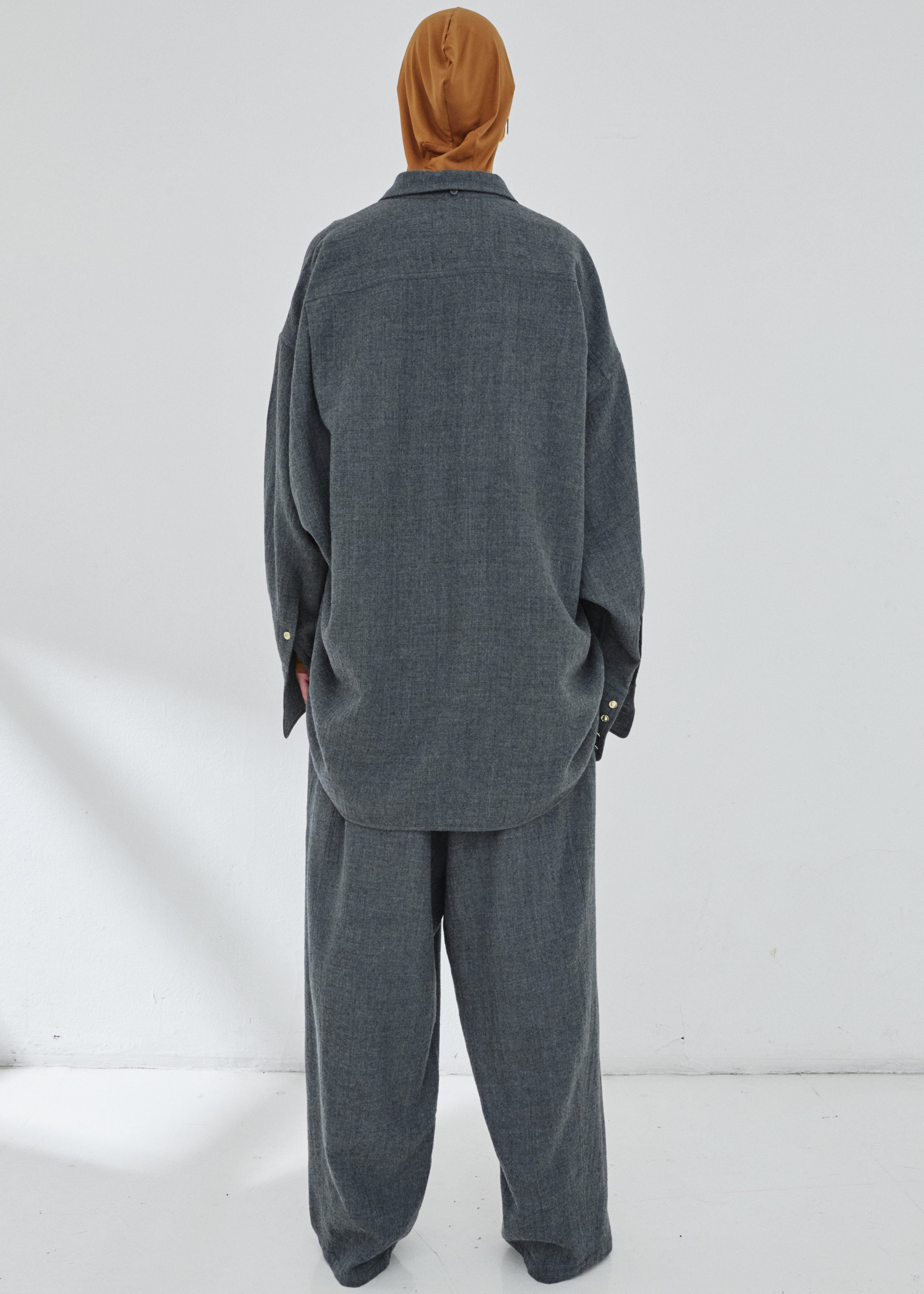 Darkpark Georgia Detachable Scarf Japanese Wool Shirt - Grey Melange - 5