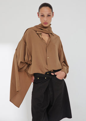 Darkpark Georgia Detachable Scarf Silk Shirt - Tobacco